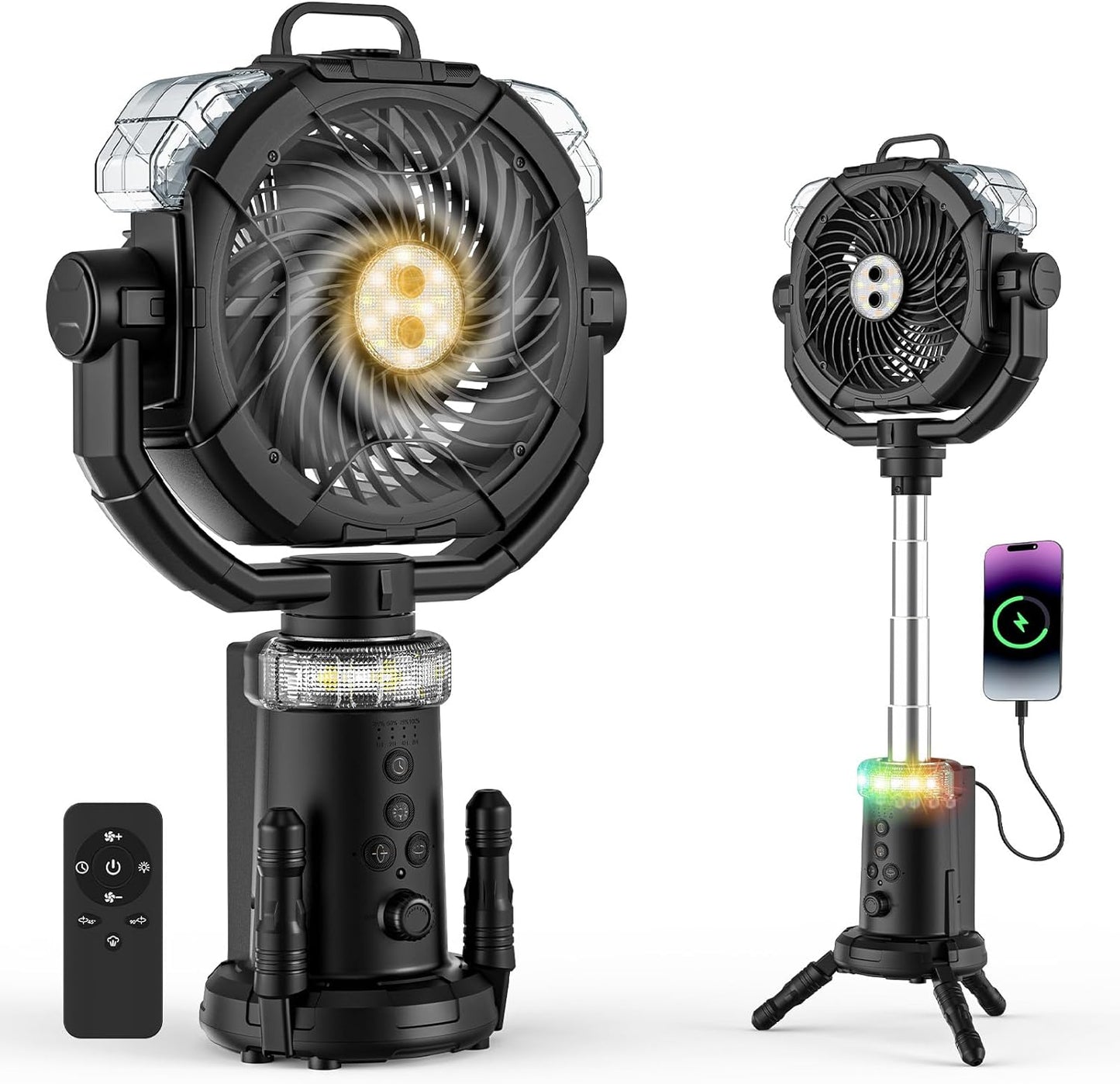 Rechargeable Camping Fan with Misting Function and LED Light