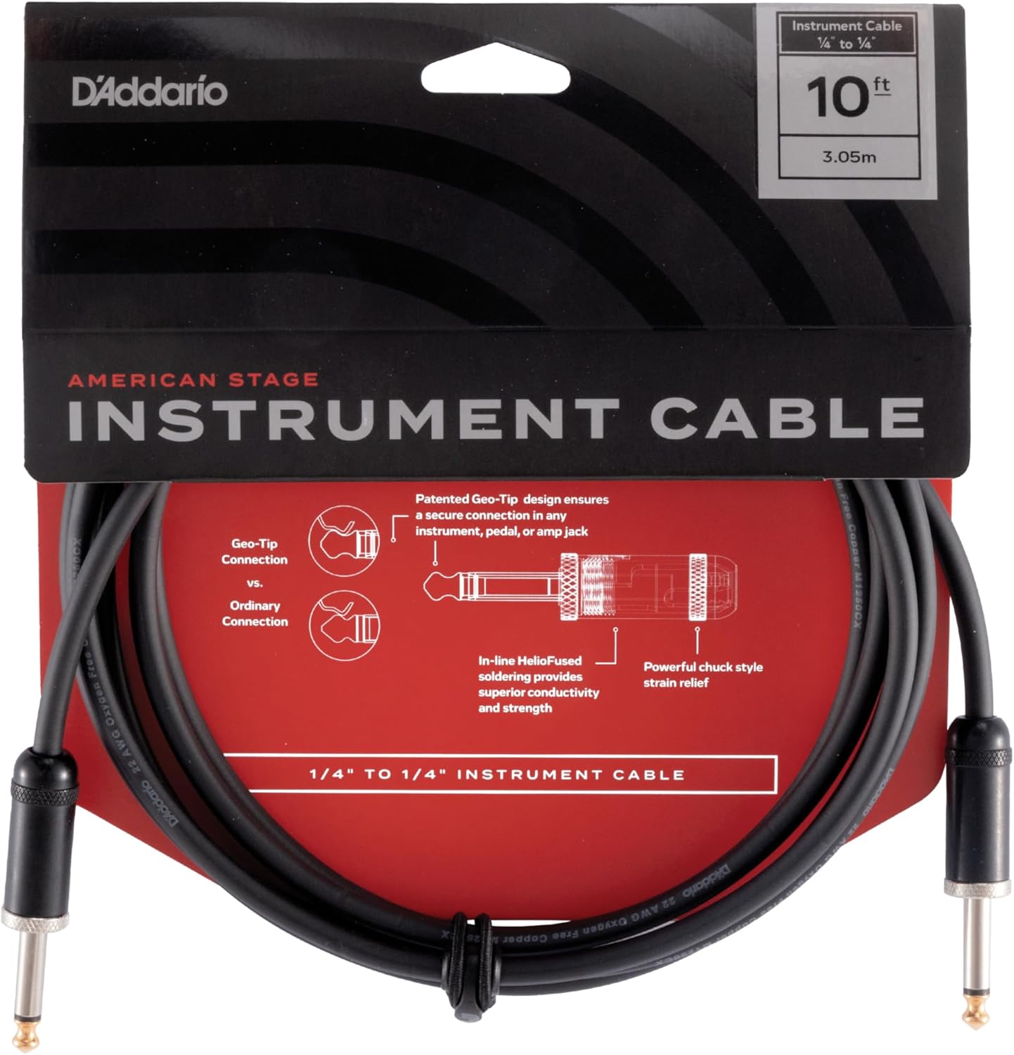 D'Addario American Stage Guitar Cable - Secure Connection - 10ft