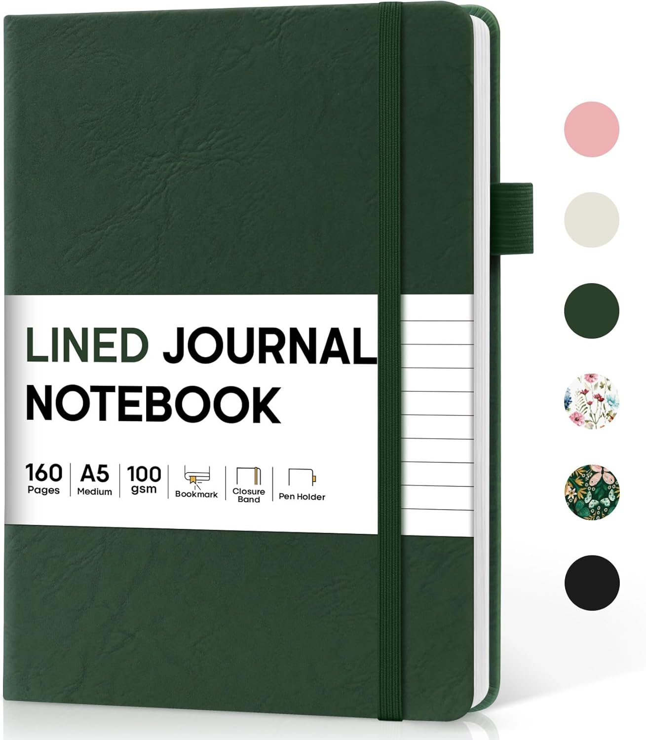 Premium Leather Lined Journal for Productivity & Style - 160 Pages, Dark Green
