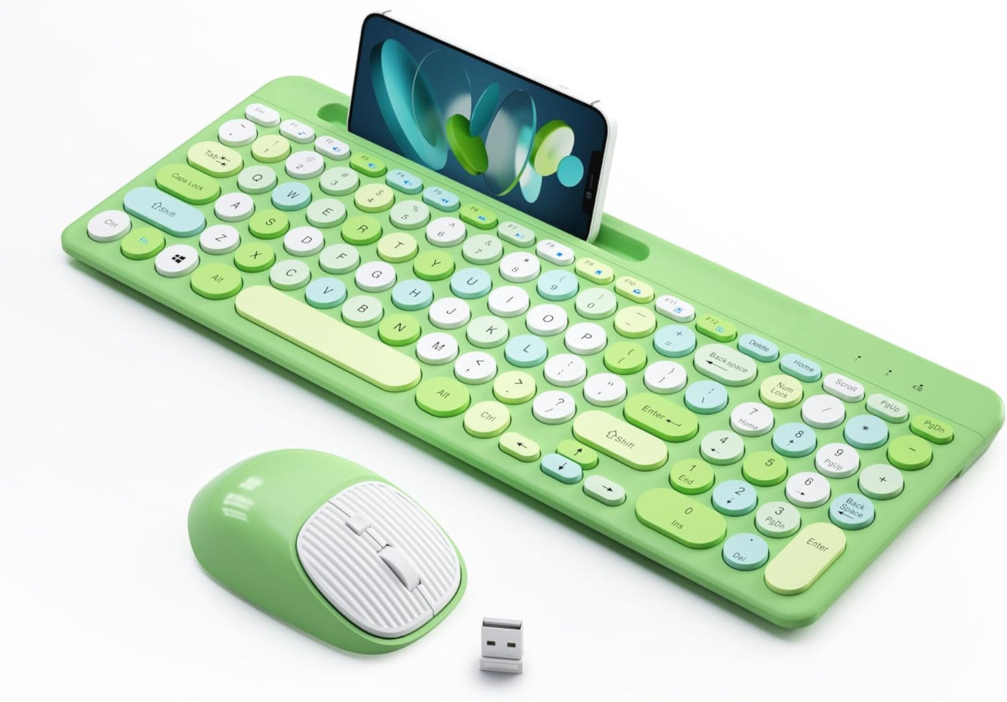 Retro Round Keycaps Wireless Keyboard Mouse Combo: Green