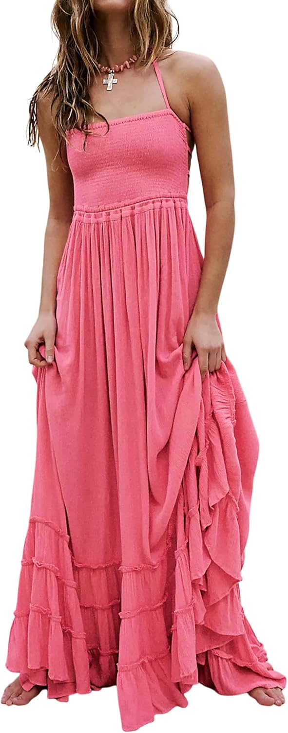 R.Vivimos Womens Summer Boho Backless Long Dresses for Fun