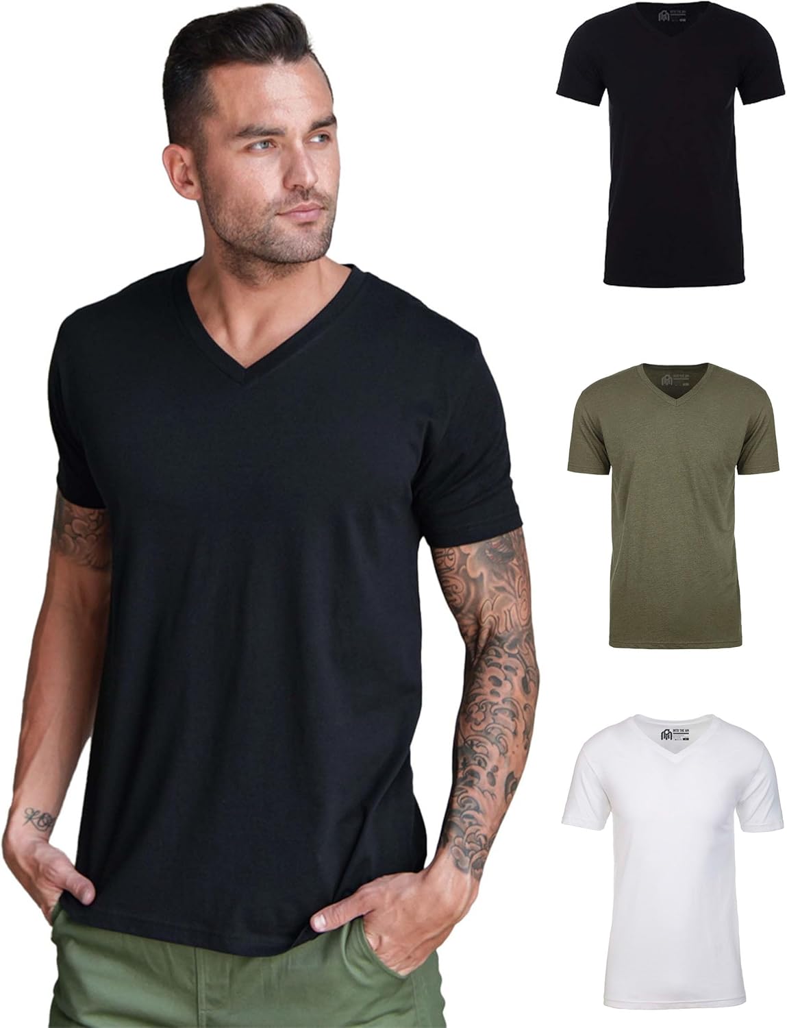 INTO THE AM Premium V Neck T Shirts for Men - Modern Fitted Tees