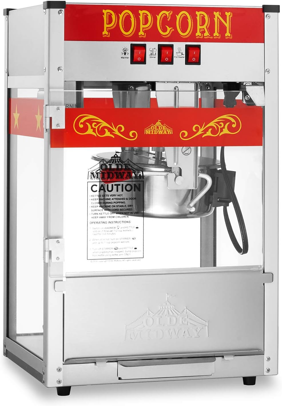 Olde Midway 8-Ounce Red Popcorn Machine - Commercial Quality