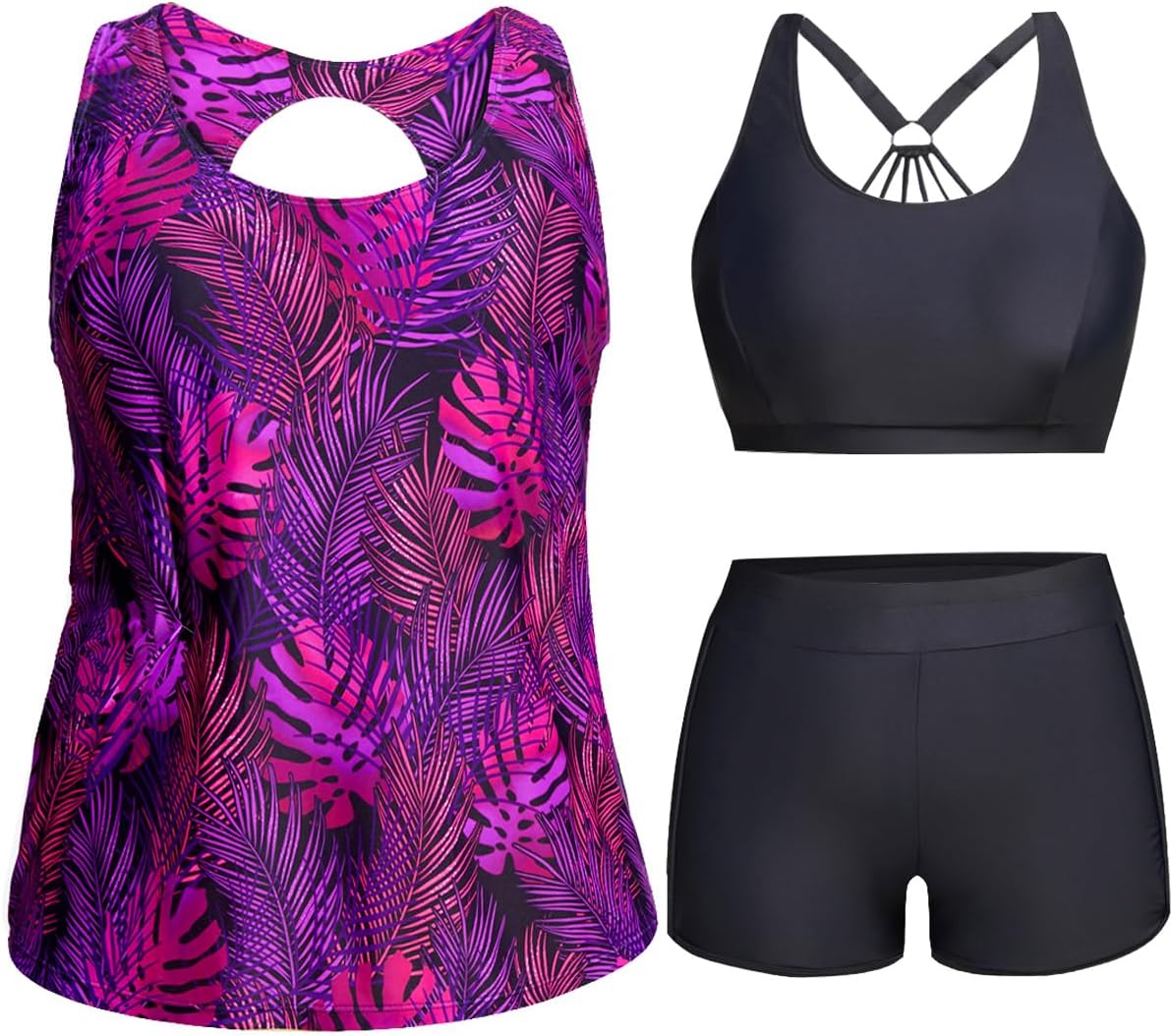 Plus Size 3 Piece Tankini Swimsuits for Women with Shorts