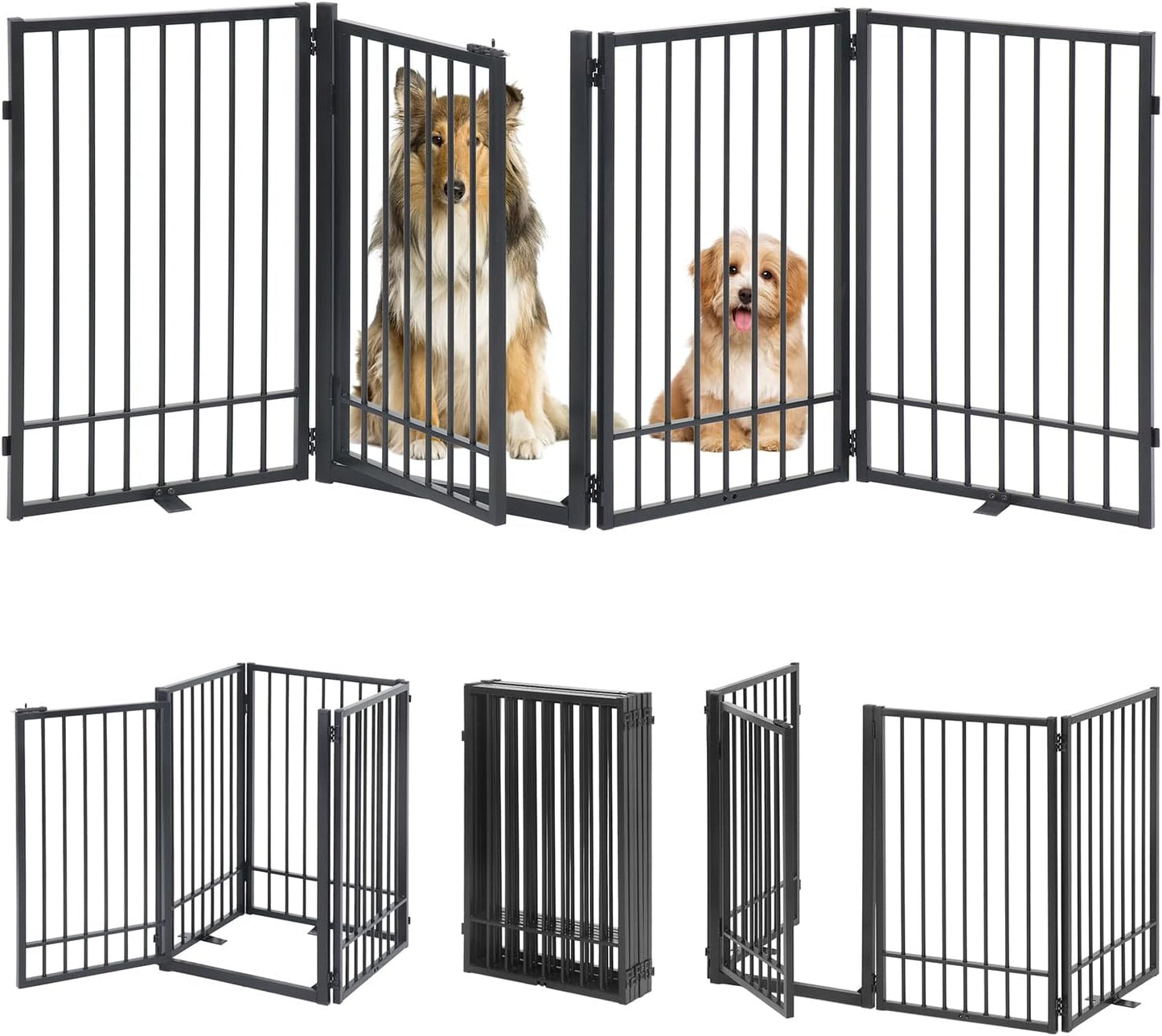 Metal Freestanding Dog Gate with Door for Extra Wide Spaces