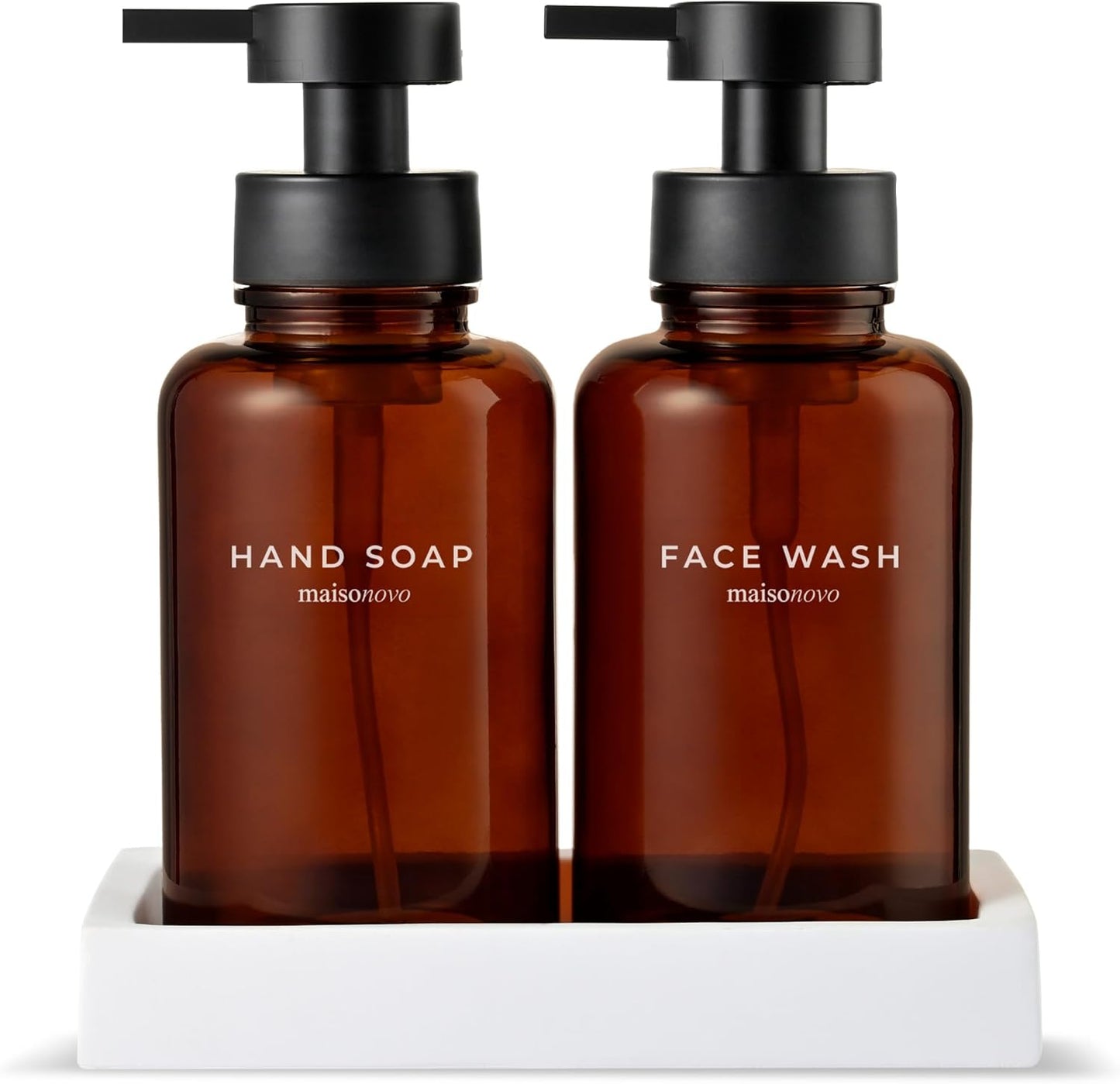 MaisoNovo Glass Foaming Soap Dispenser Set with Tray and Labels
