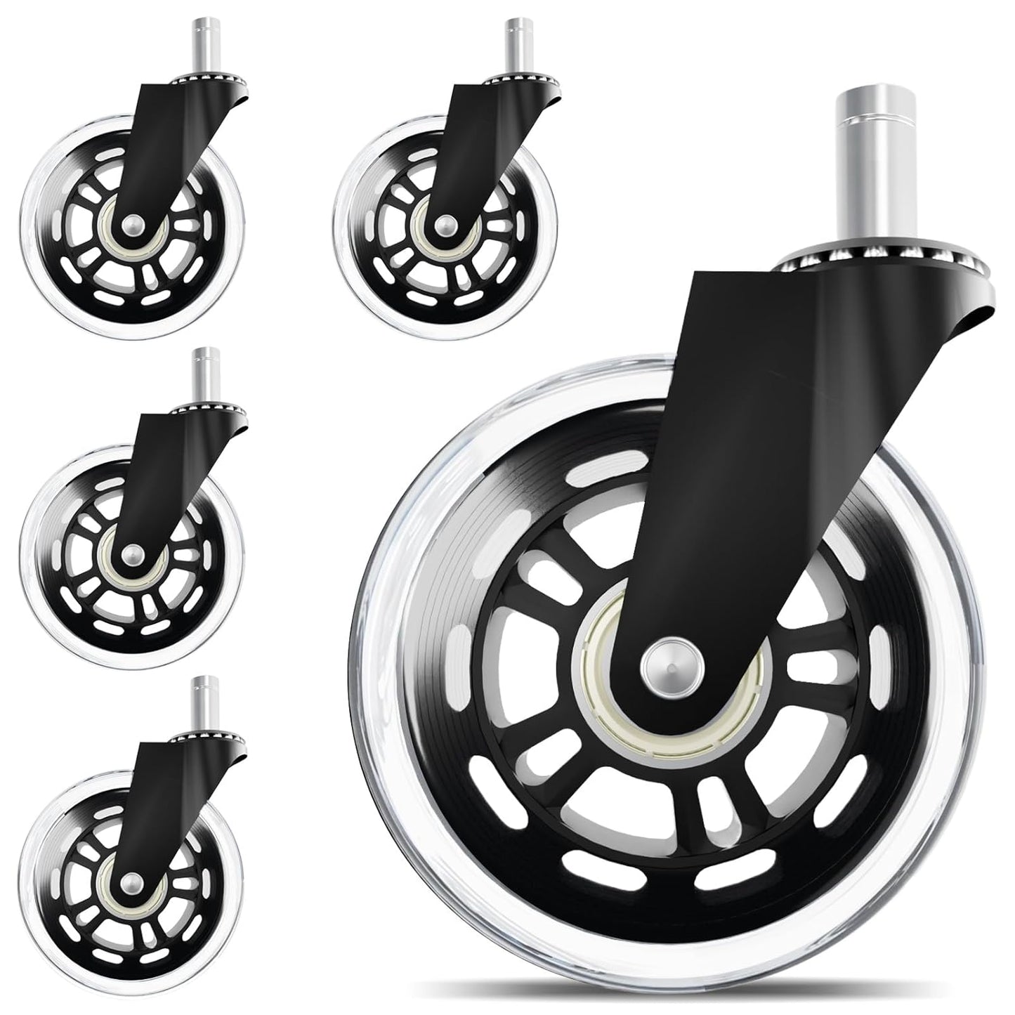 Smooth&Quiet 3 Rubber Chair Casters, Universal Fit, Set of 5