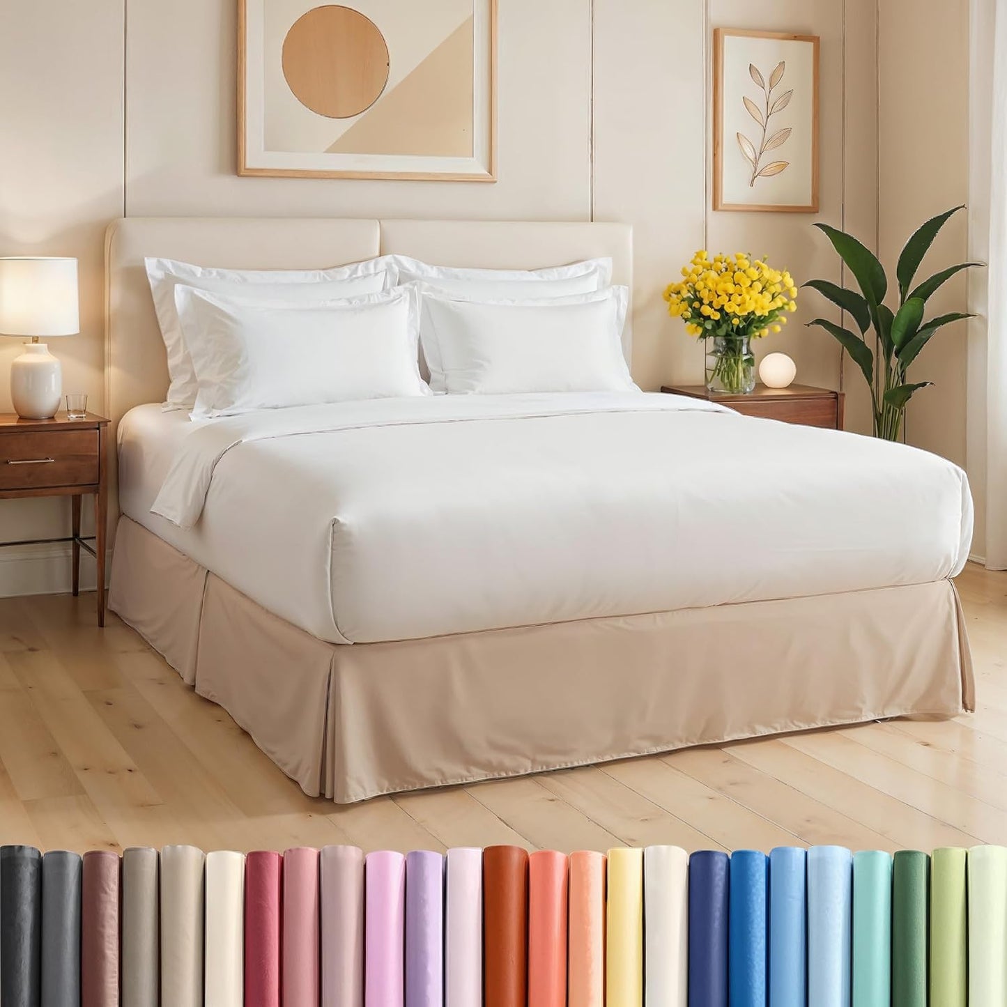 Pleated Bed Skirt King Size - Ultra-Soft & Easy Fit Cream