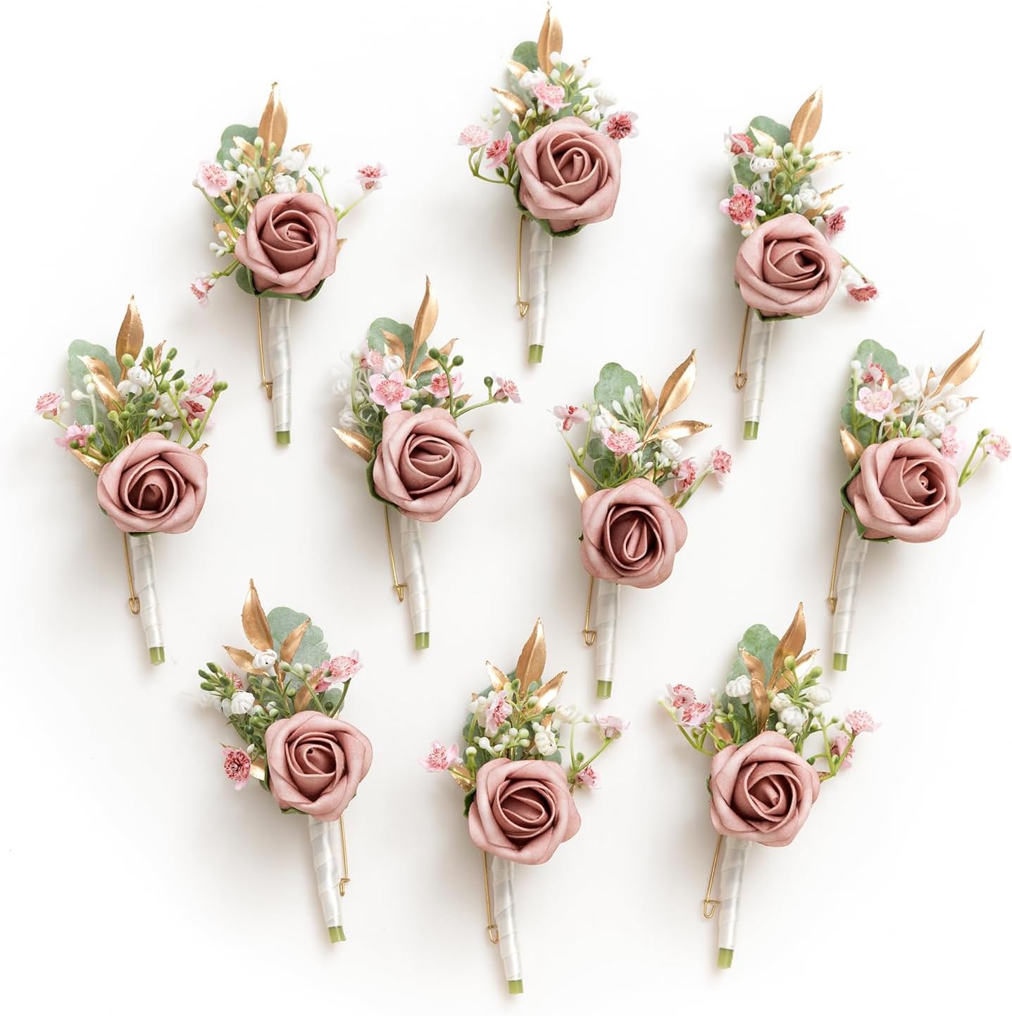 Ling's Moment Dusty Rose Boutonniere Set for Men, 10pcs