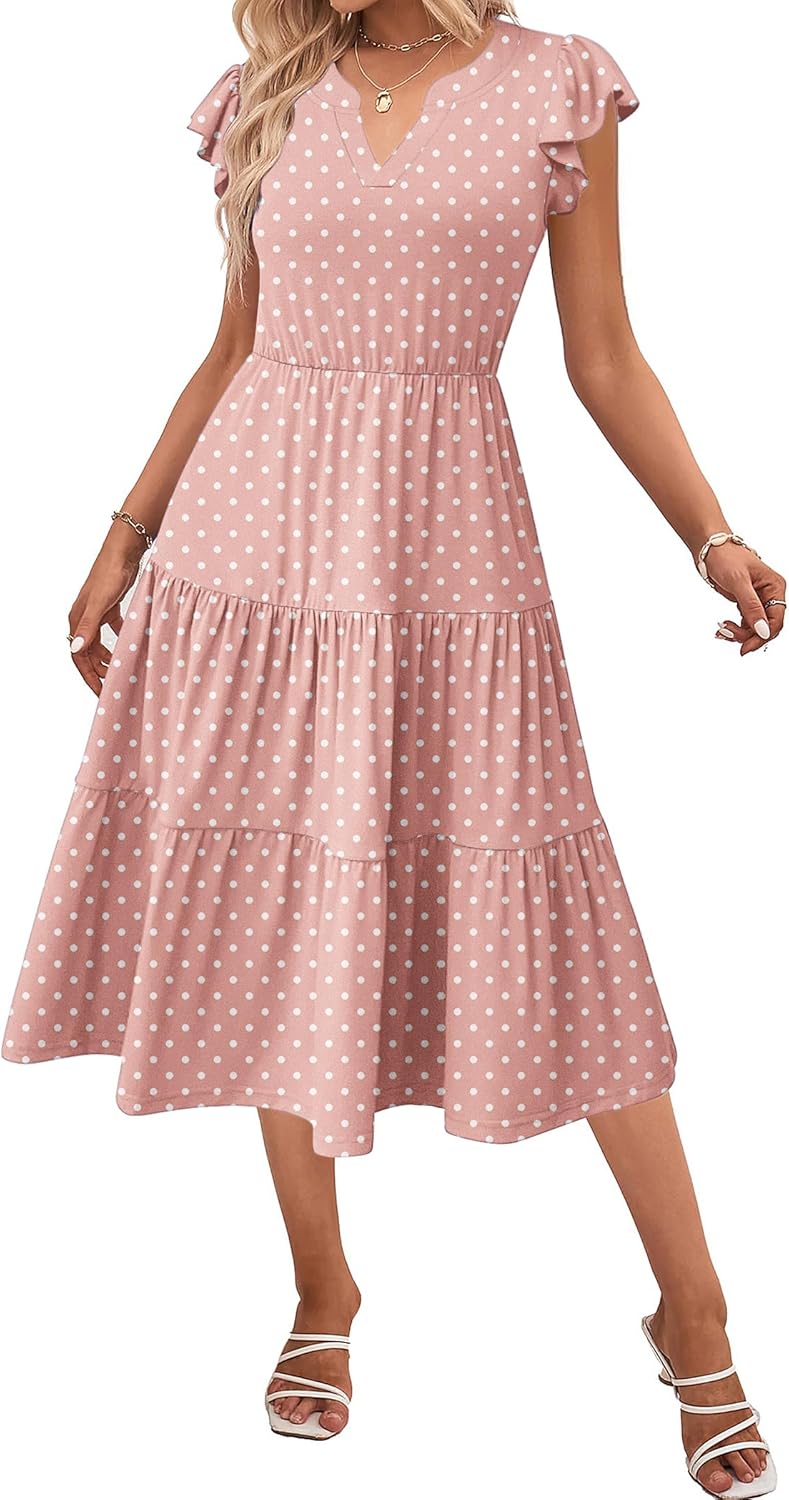 Womens Summer Casual Dresses with Ruffle Sleeves and Pockets