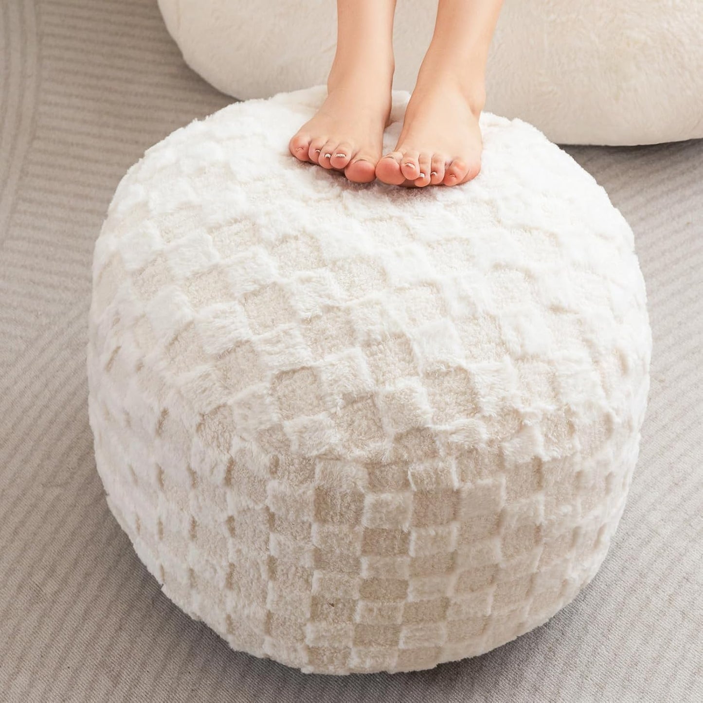 HIGOGOGO Round Stuffed Pouf Ottoman for Living Room Comfort