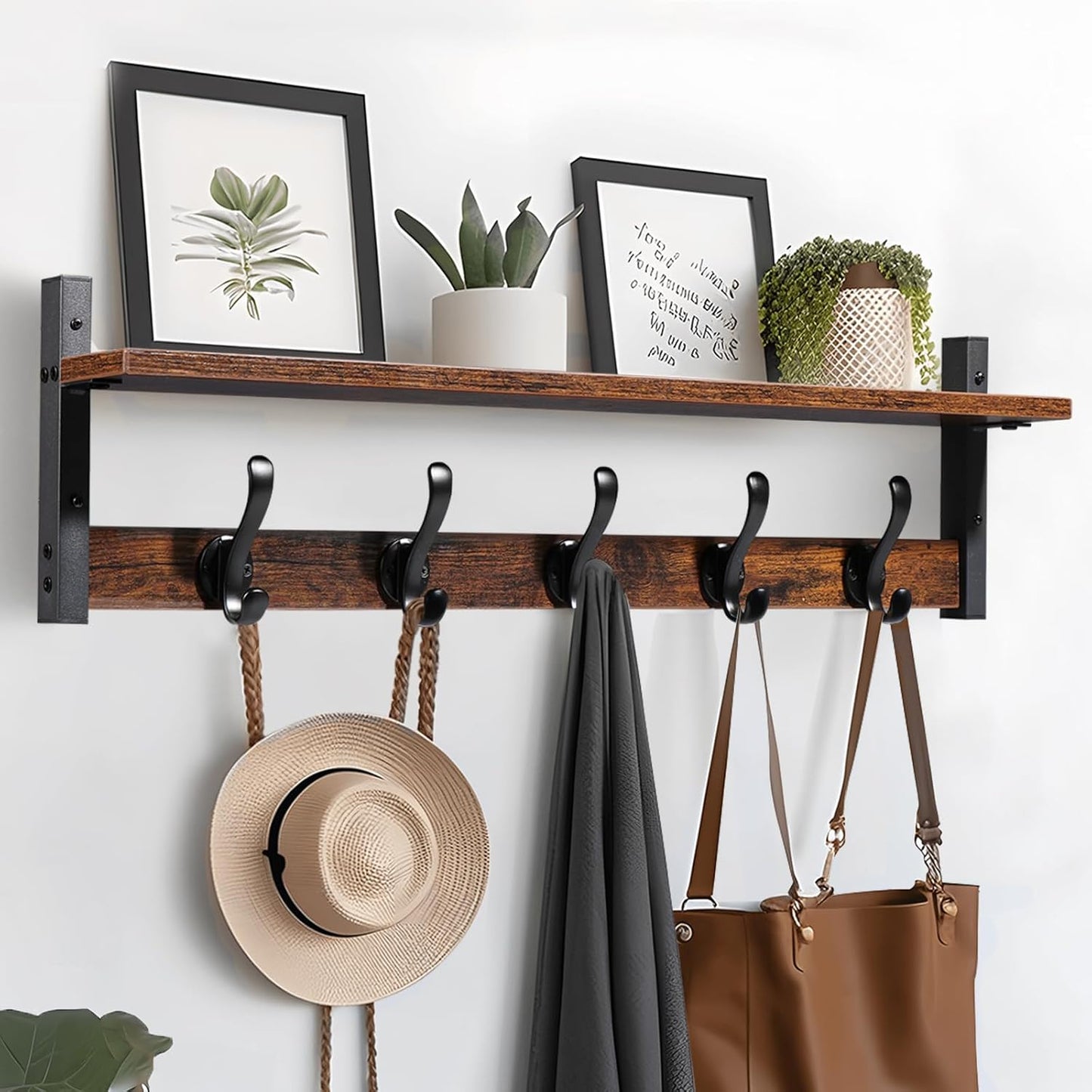 Tatub 29in Rustic Coat Rack Wall Mount with Shelf for Entryway