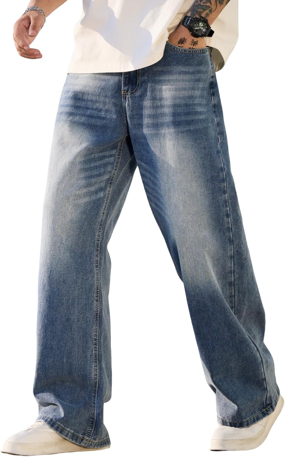 Men's Baggy Jeans Y2K Vintage Wide Leg Denim Pants for Style