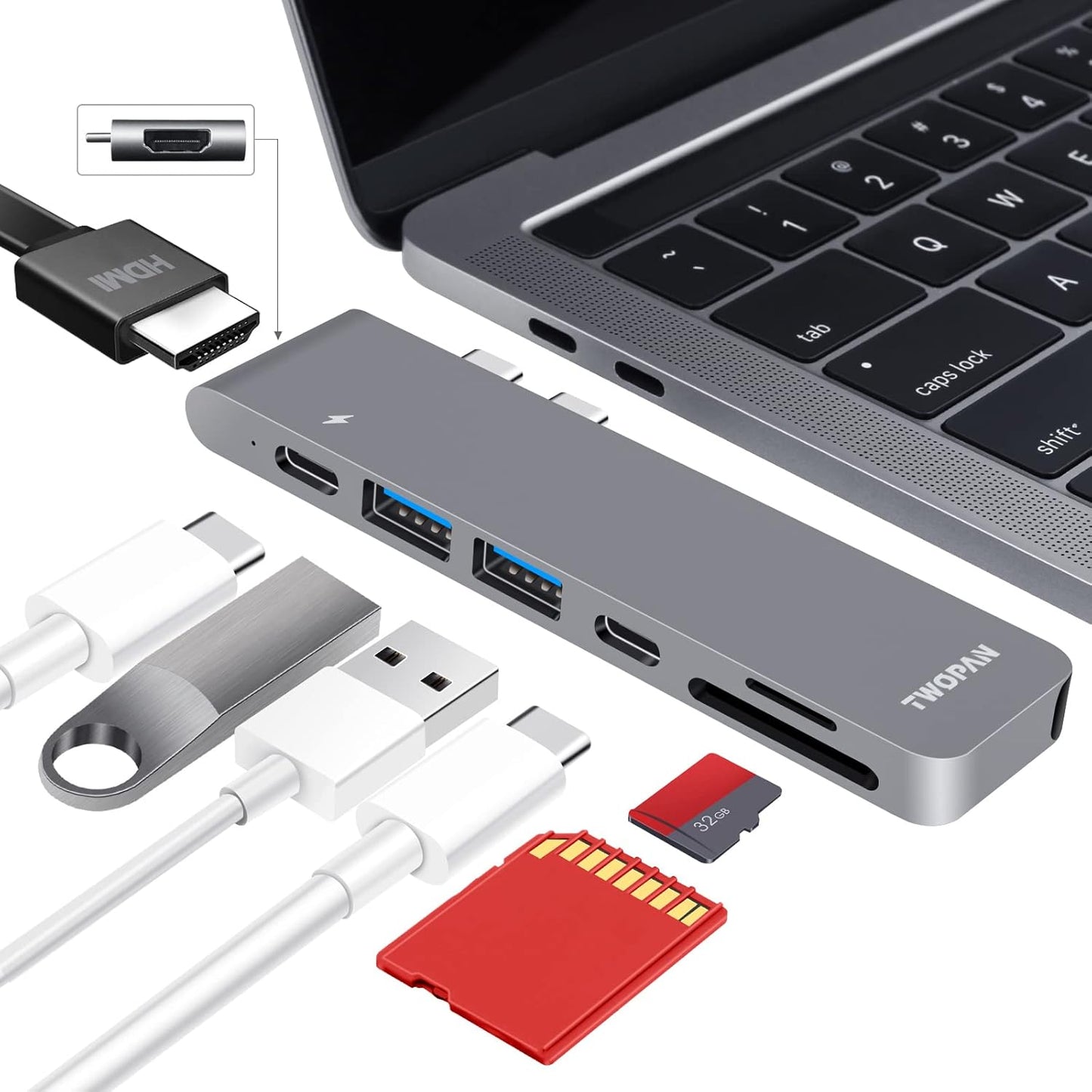 7-in-2 USB C Hub for MacBook Pro with 4K HDMI and More