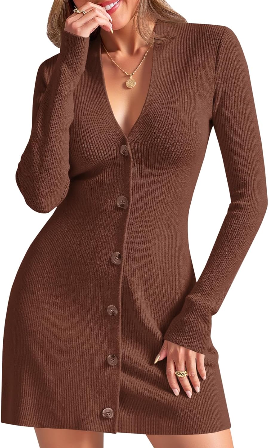 Wenrine Womens Deep V Neck Sweater Dress for Every Occasion