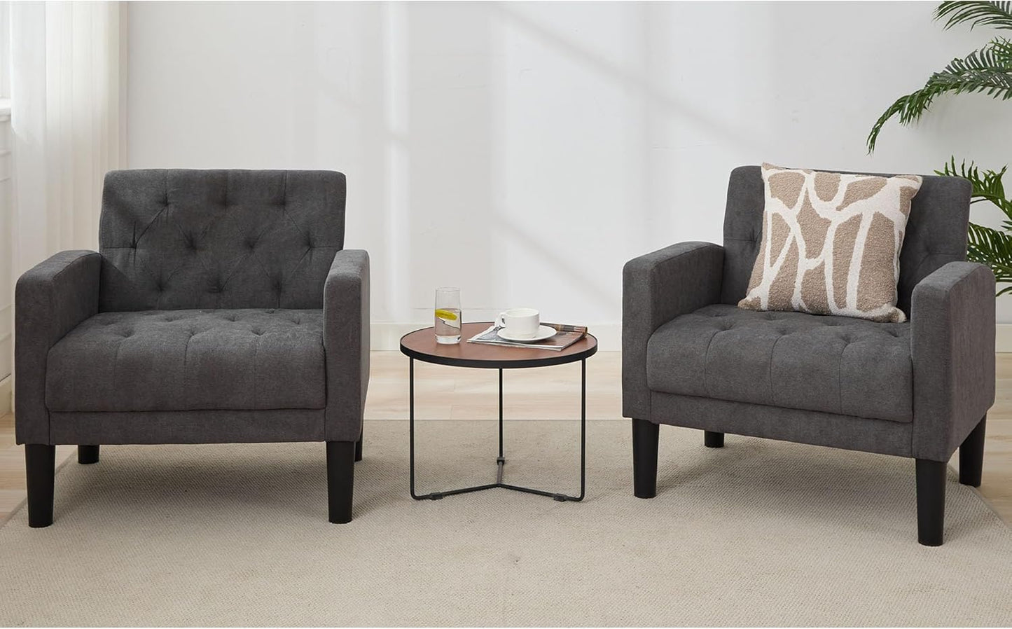 Mid Century Modern Accent Chairs Set - Tufted Upholstery
