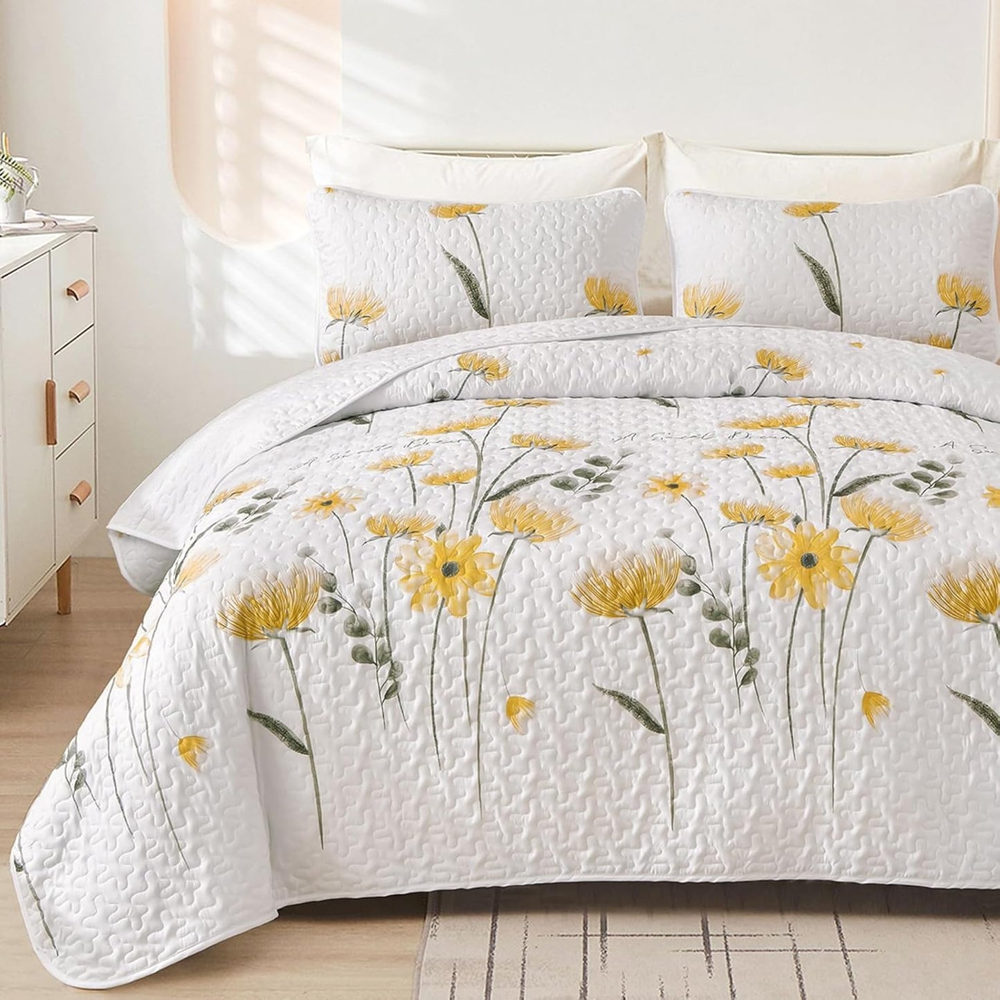 Dinjoy Quilt Set King Floral Bedspread Coverlet for All Seasons