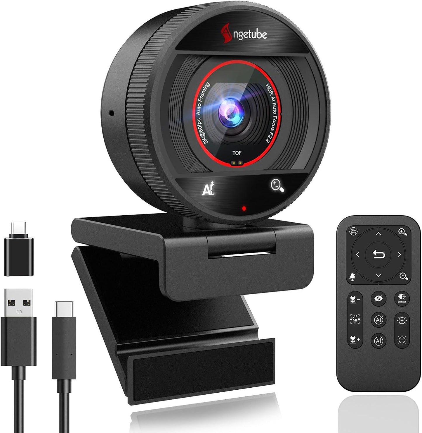 Angetube AI Webcam for PC - 1080p/2K@60FPS HD Streaming