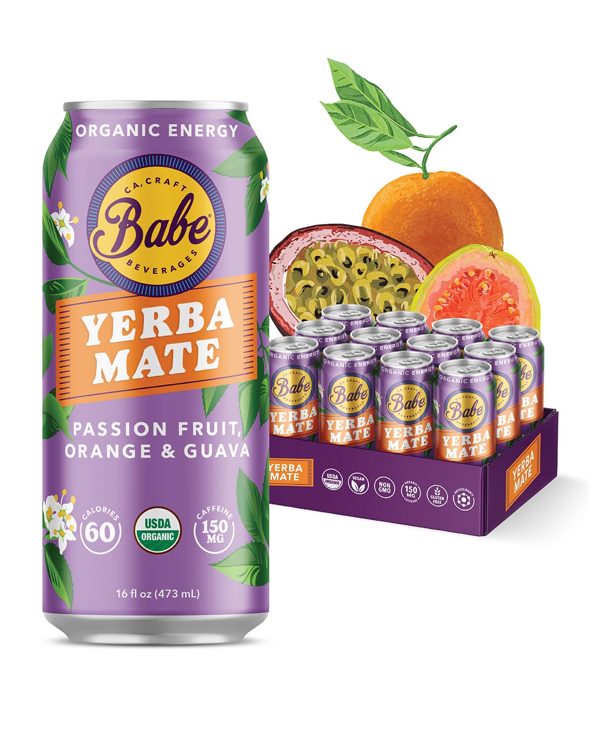 Babe Organic Yerba Mate Energy Drinks with 150mg Caffeine