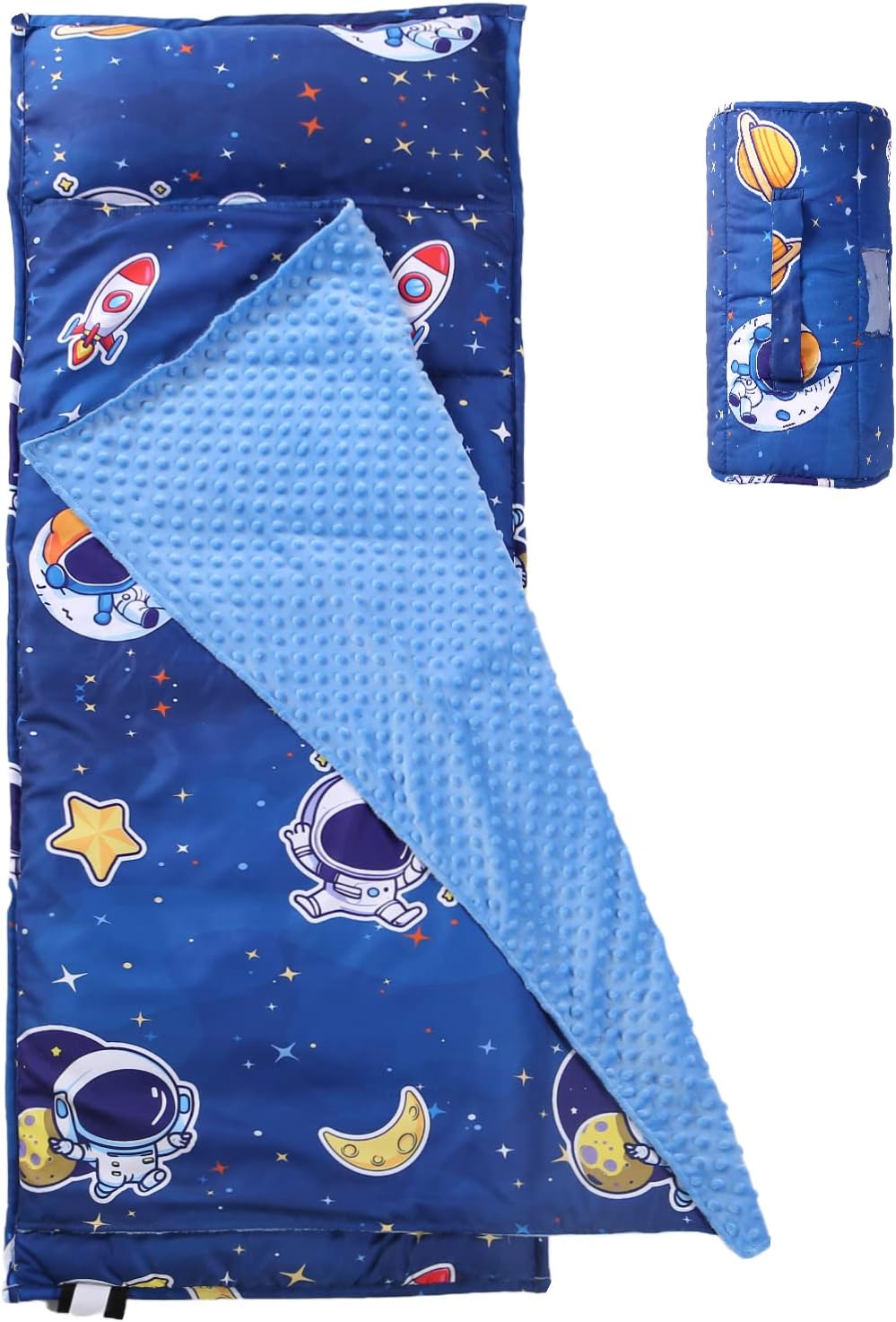 Toddler Nap Mat with Removable Pillow and Minky Blanket for Kids