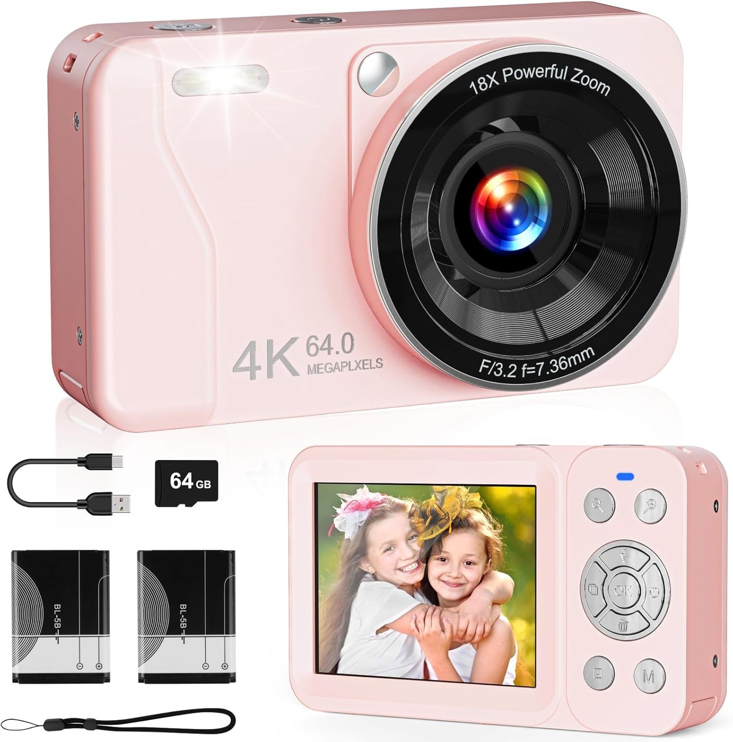 Compact 4K 64MP Point and Shoot Camera with Accessories 64GB