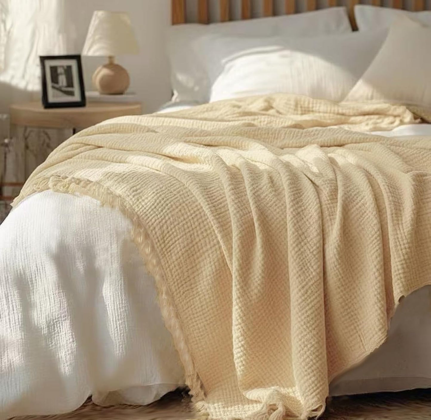 KyraHome Organic Cotton 90x90 Queen Muslin Blanket for All Seasons
