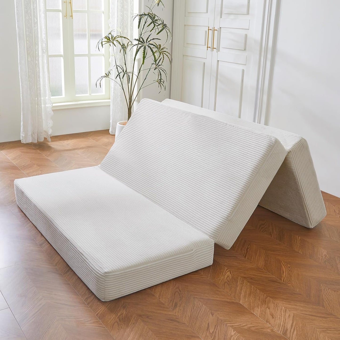 BYBYME Corduroy Tri-Folding Mattress for Comfortable Sleep