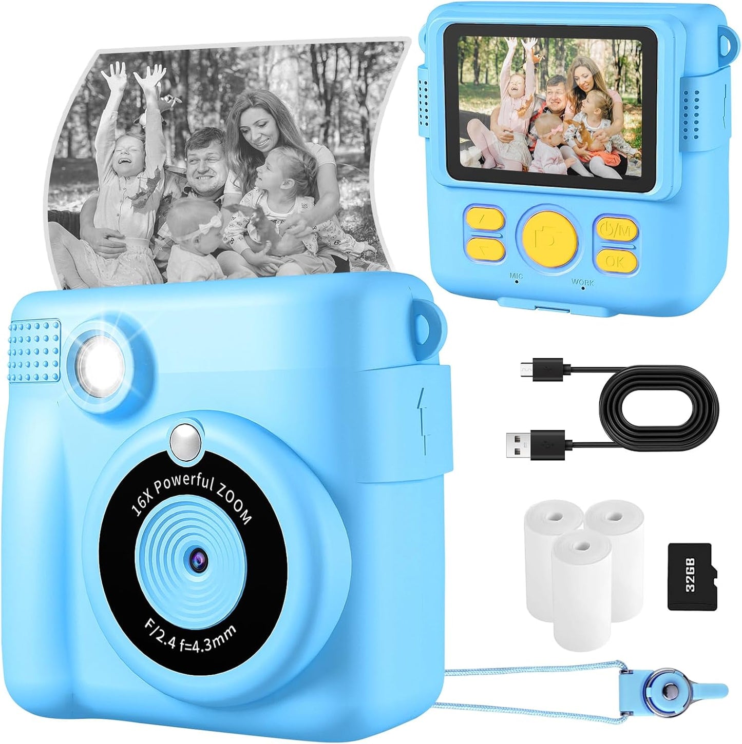 WEEFUN Kids Instant Print Camera + 32GB TF Card & Paper