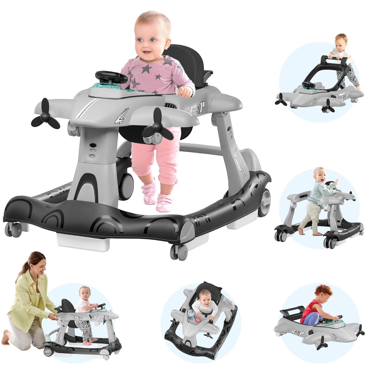 Xilingol 6-in-1 Baby Walker with Wheels for Fun Learning