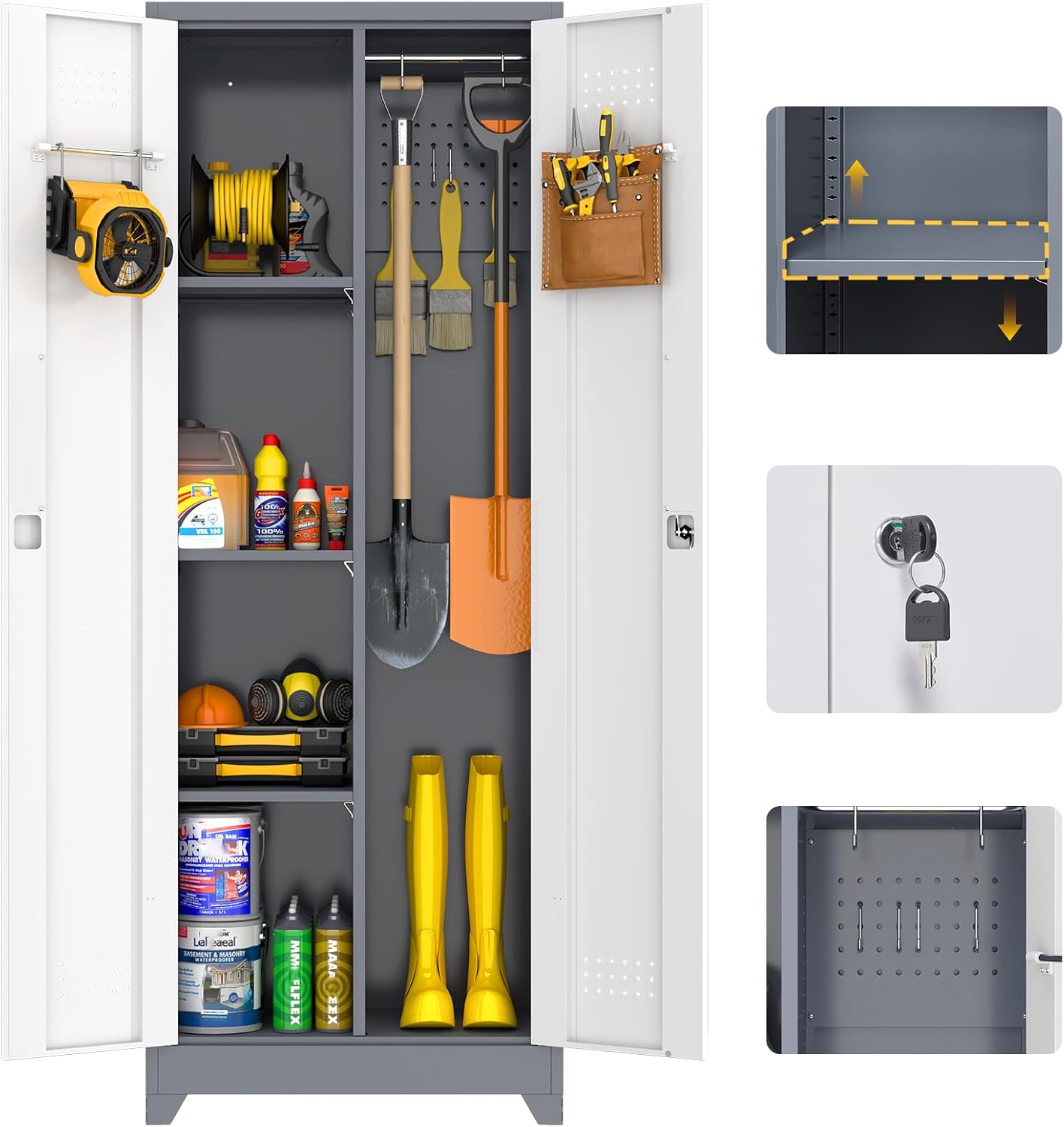GREATMEET 65 in Garage Storage Cabinet for Brooms and Mops