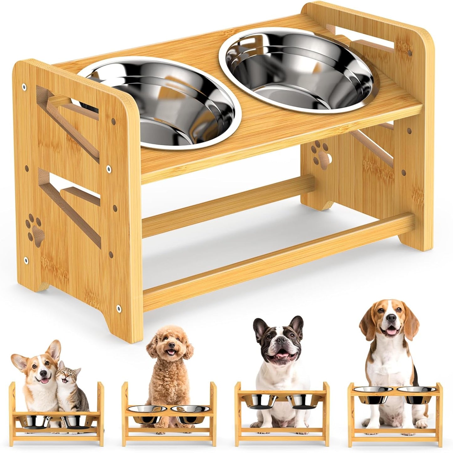 Elevated Dog Bowls with Adjustable Height for All Pets