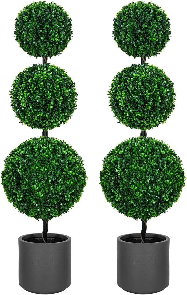 3FT Artificial Triple Ball Topiary Trees for Home and Office Decor