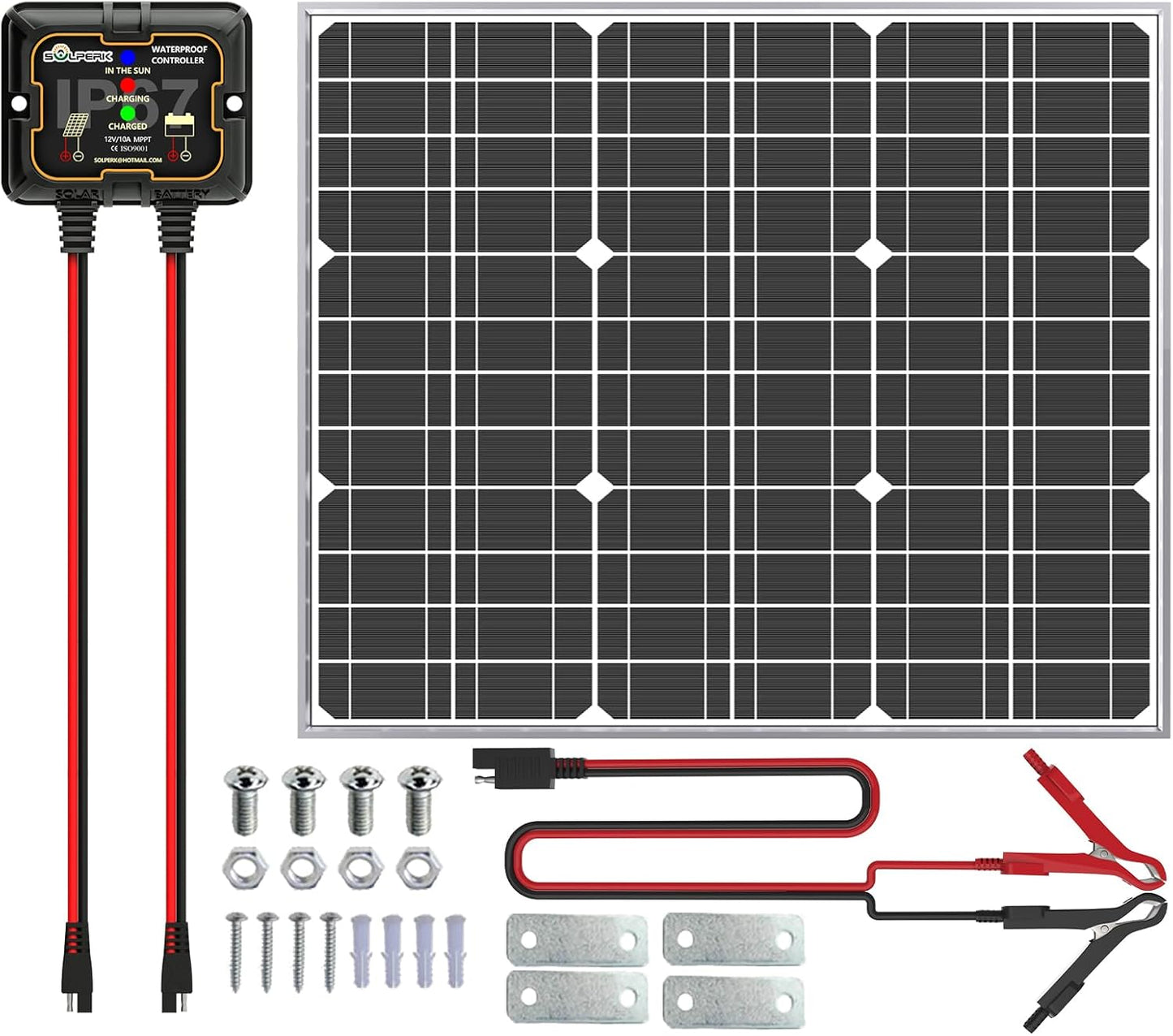 SOLPERK 50W Solar Battery Charger with MPPT Controller and Bracket