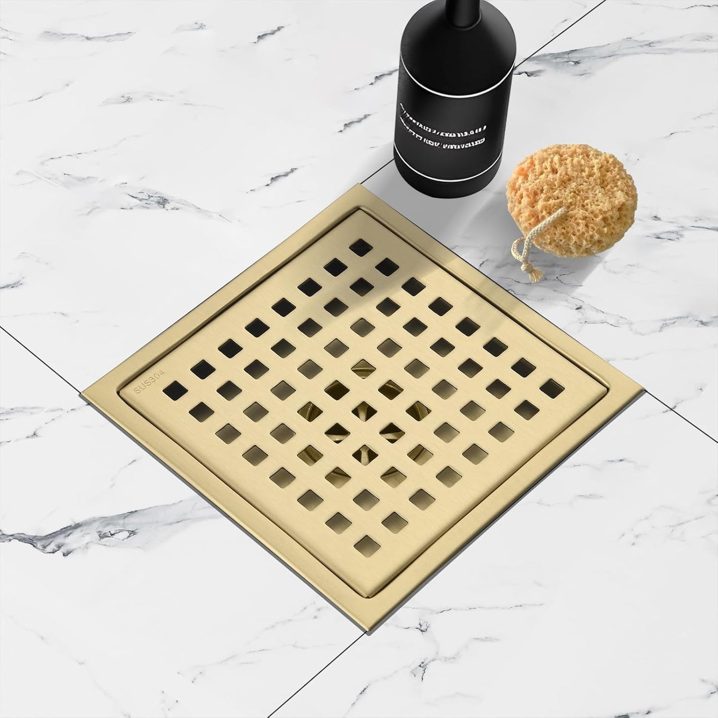 6 Inch Shower Drain 304 Stainless Steel Brushed Gold Square Kit
