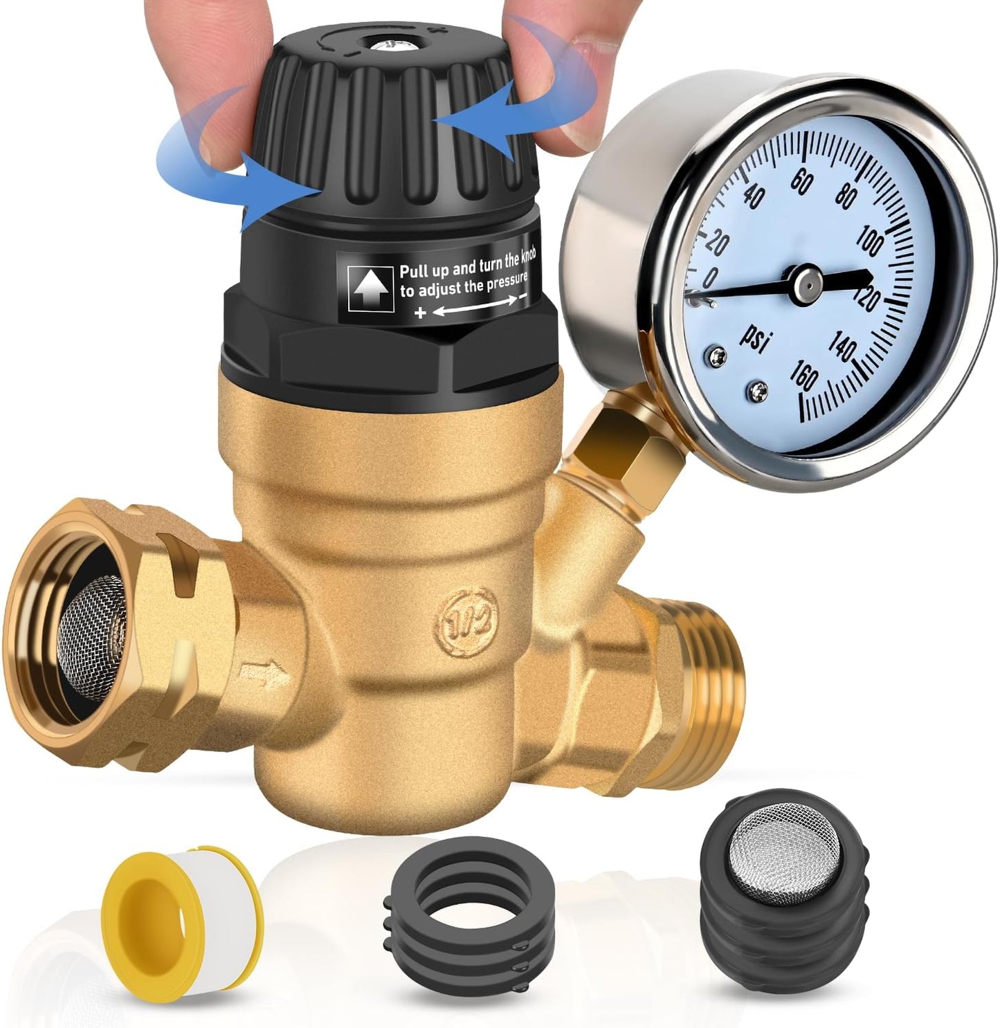 Nilight RV Water Pressure Regulator: Adjustable Brass Valve