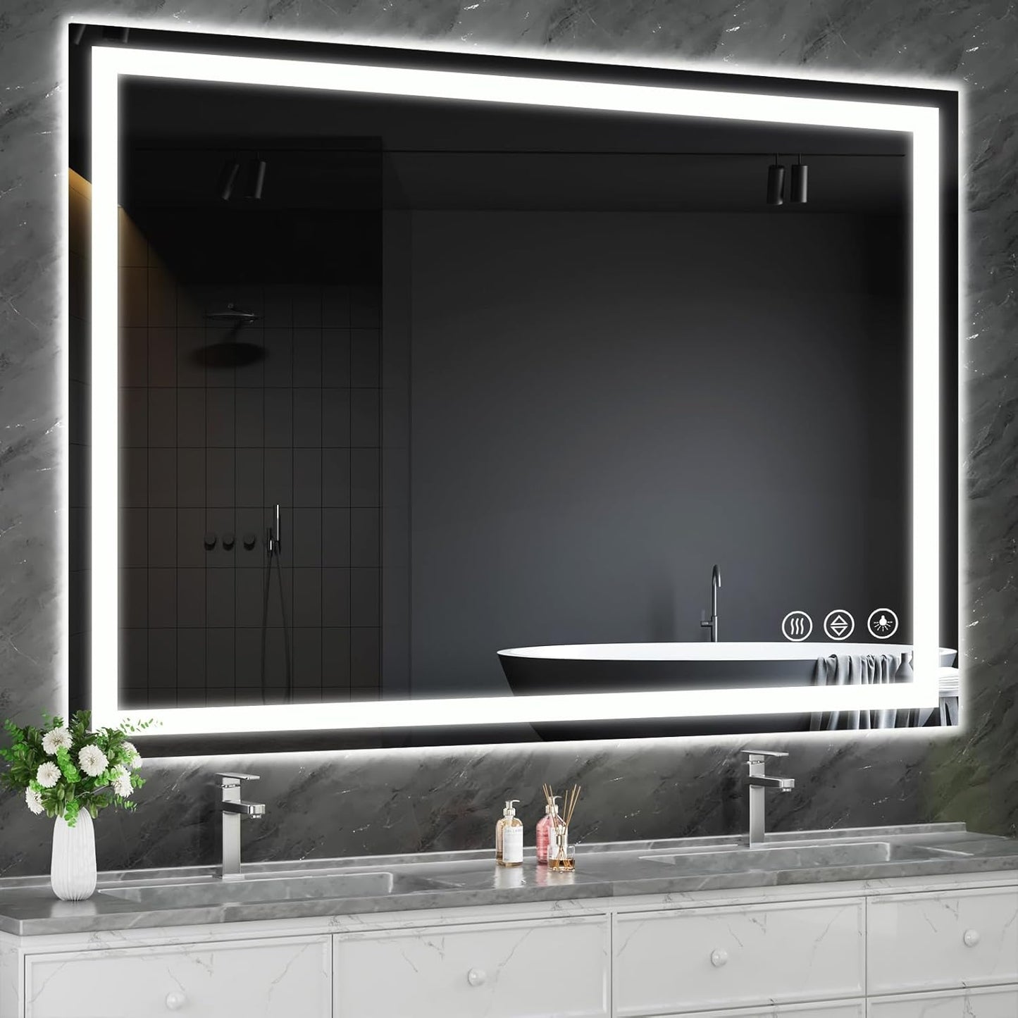 Koonmi 40x60 LED Bathroom Mirror with Backlit and Front Lit Design