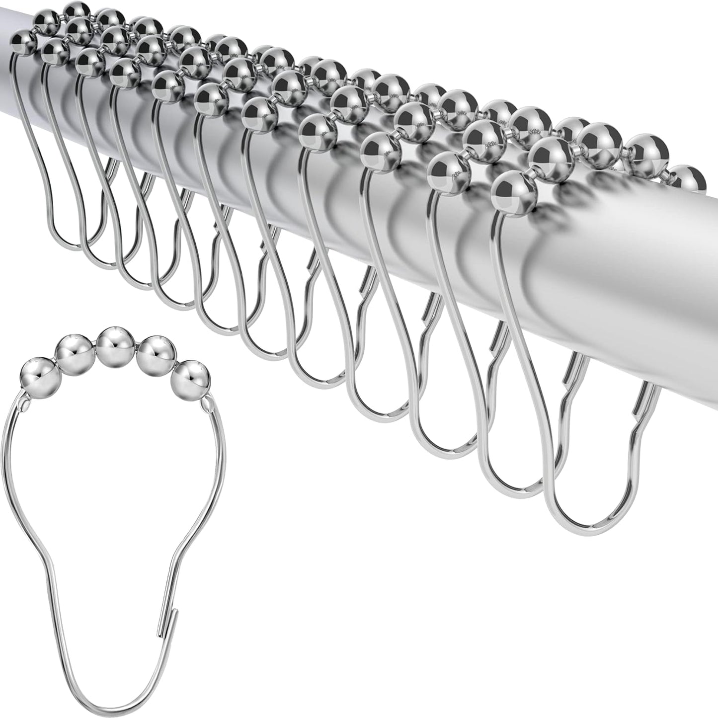 Rustproof Stainless Steel Shower Hooks - Set of 12