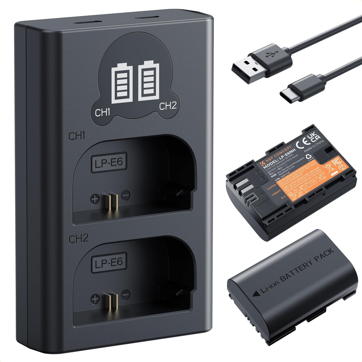 K&F Concept LP-E6NH Battery and Charger Set for Canon Cameras