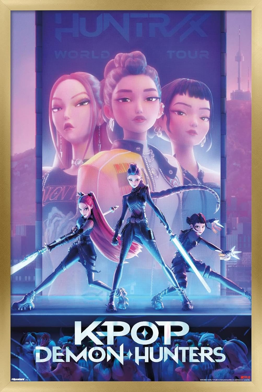 KPop Demon Hunters Wall Poster - Stylish Gold Framed Art