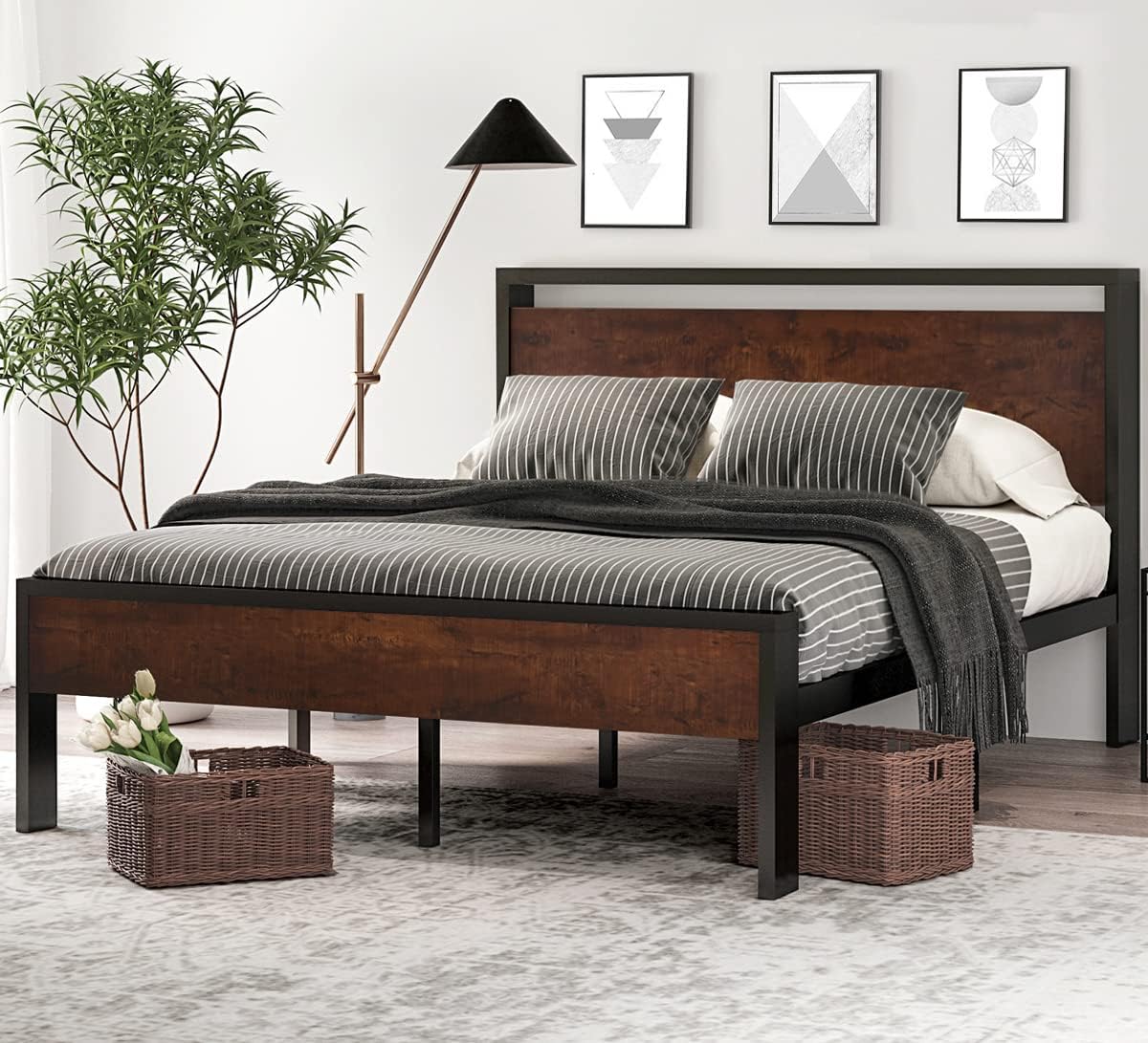 SHA CERLIN 14 Inch Full Size Metal Platform Bed Frame with Storage