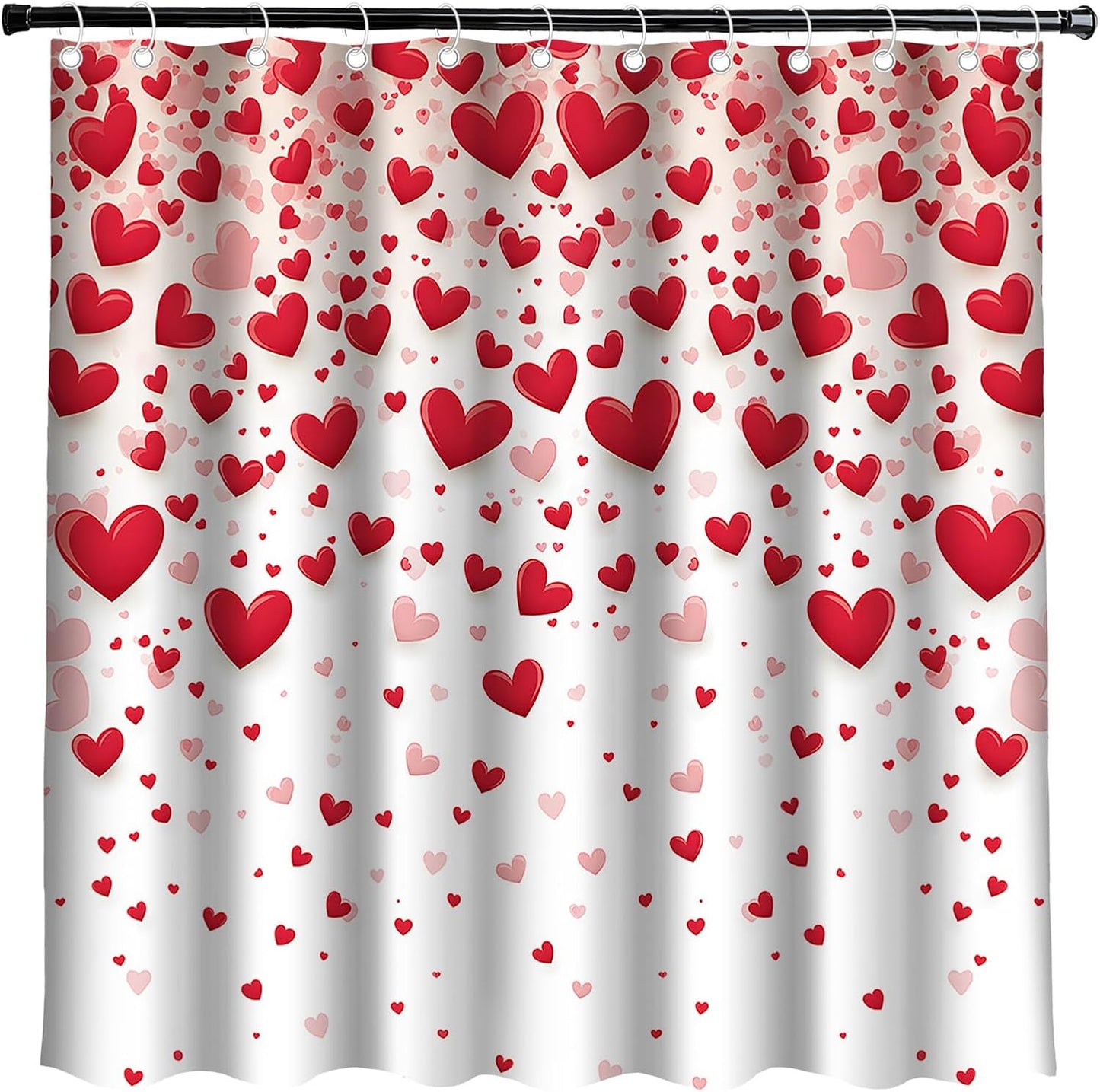 Romantic Red Heart Shower Curtain - 70x70 Polyester Bath Decor