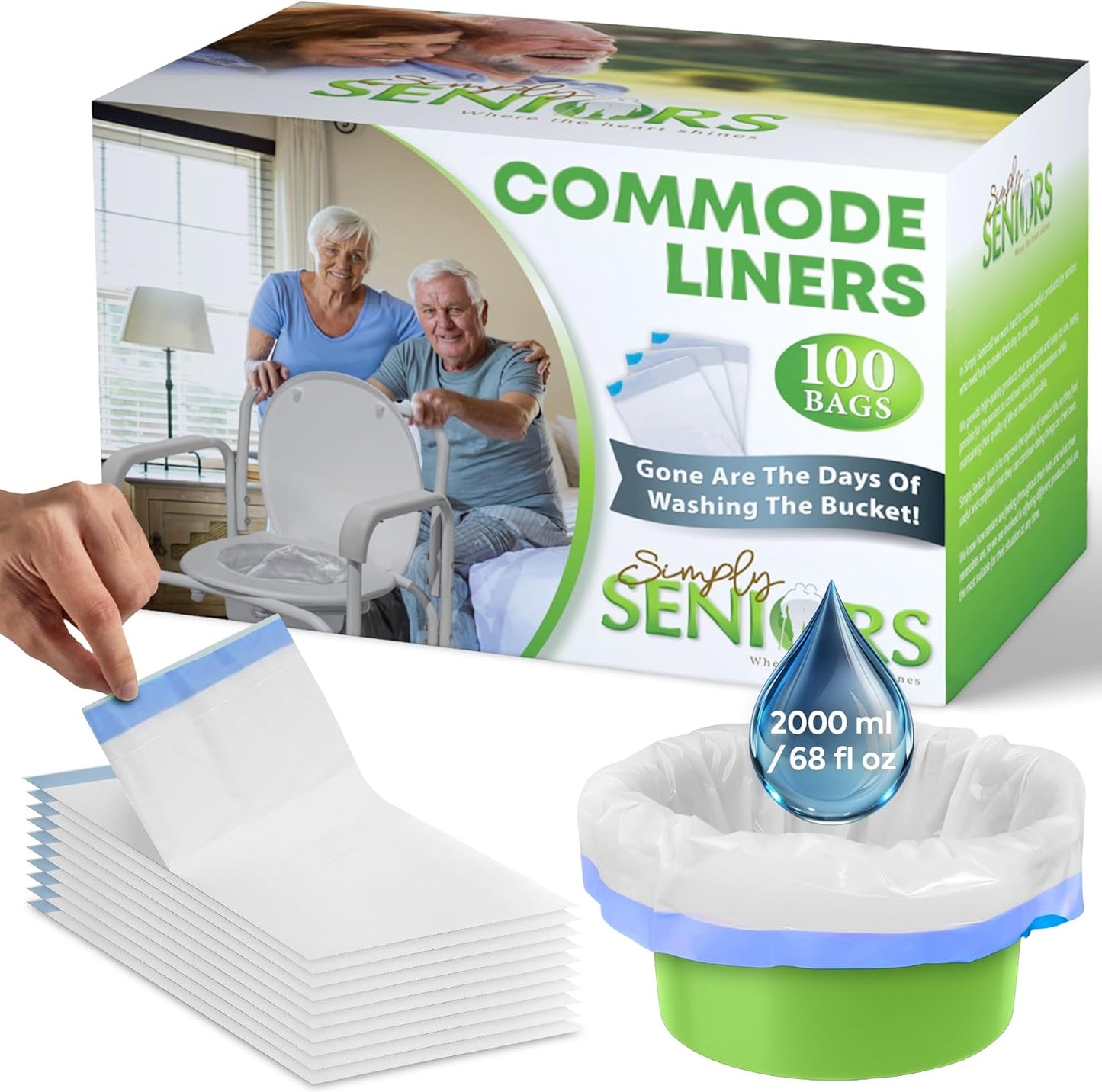 Commode Liners - 100 Strong Portable Toilet Bags for Seniors