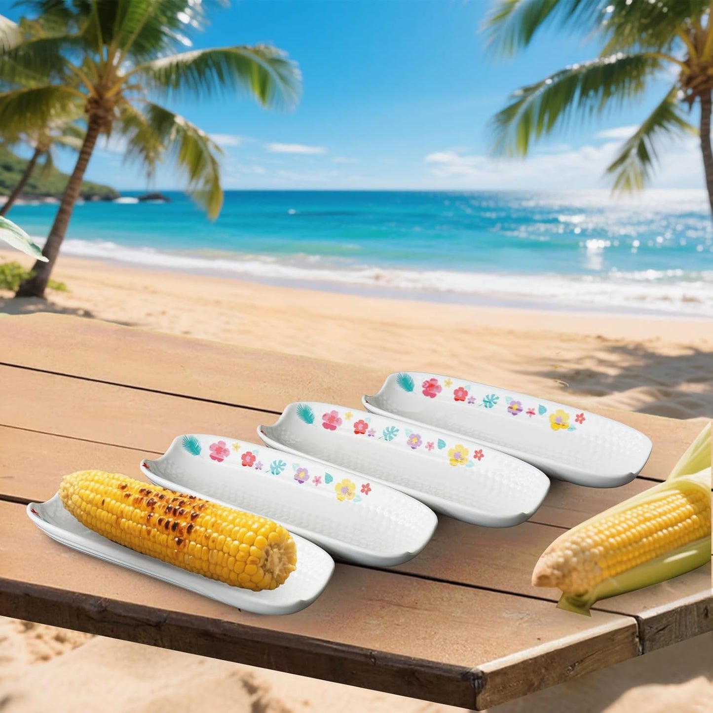 Cinf Ceramic Corn Cob Holders Set of 4 Trays for Easy Serving