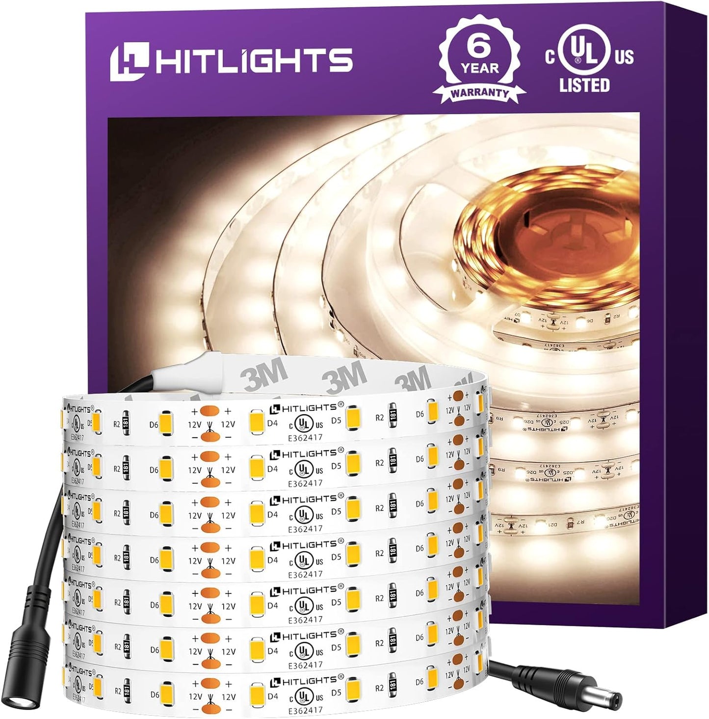 HitLights LED Strip Lights 4000K Dimmable Tape Light 16.4ft
