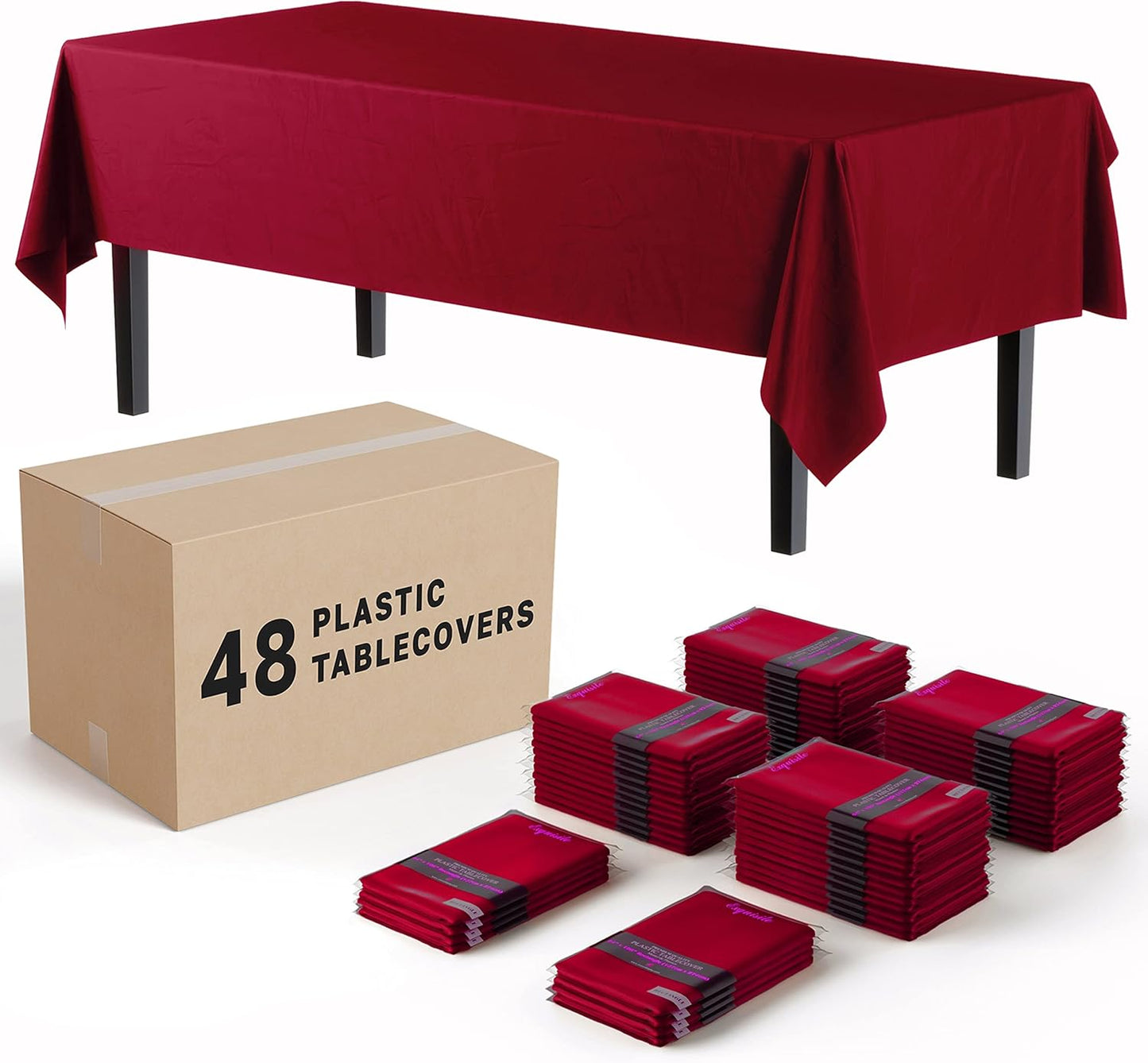 Burgundy Tablecloths for Rectangle Tables - 48 Pack Plastic