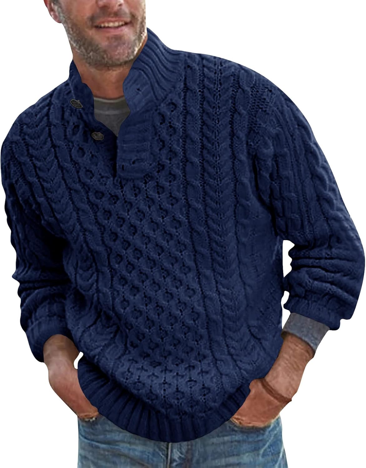 Bbalizko Mens Stand Collar Pullover Sweater for Winter Fashion