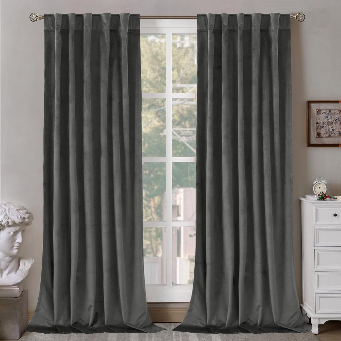 BGment Grey Velvet Blackout Curtains for Living Room and Bedroom