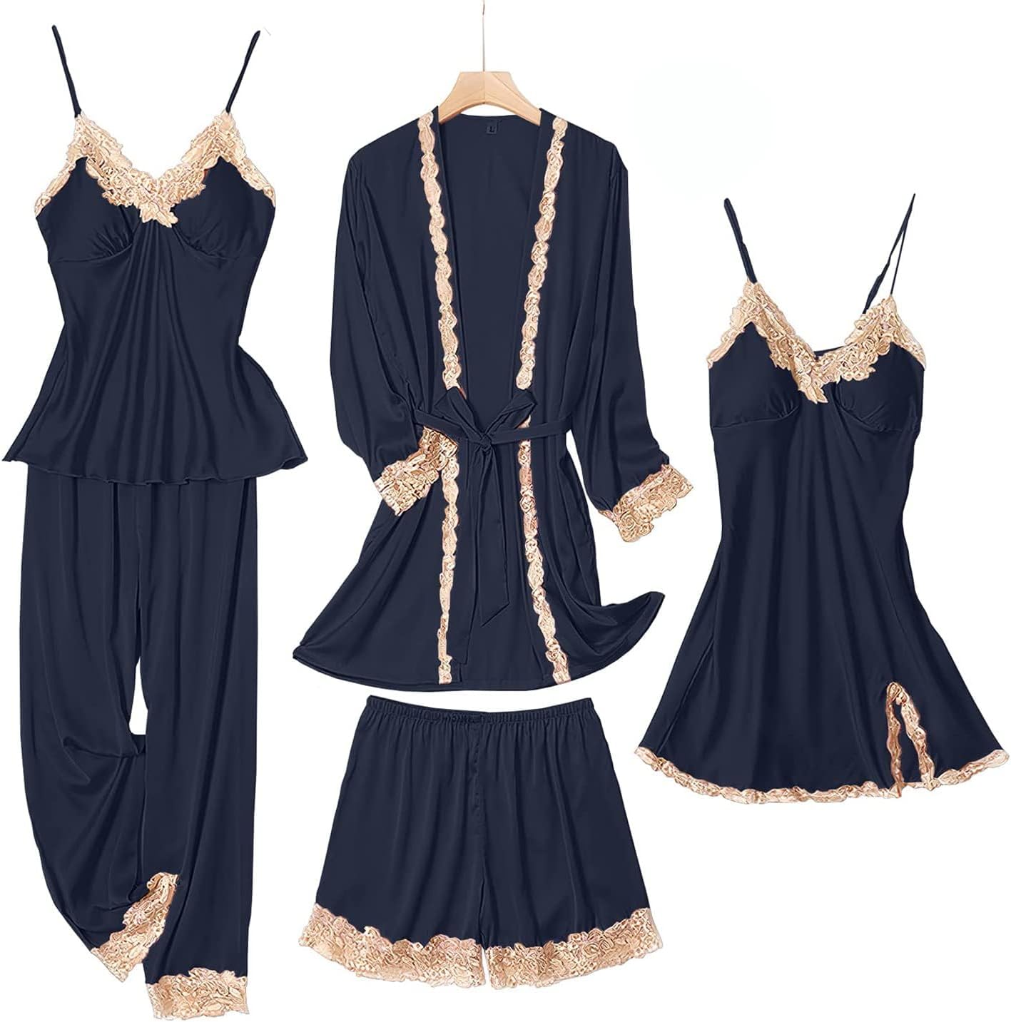 Silk Pajama Set for Women - 5PCS Cute Sleepwear Loungewear