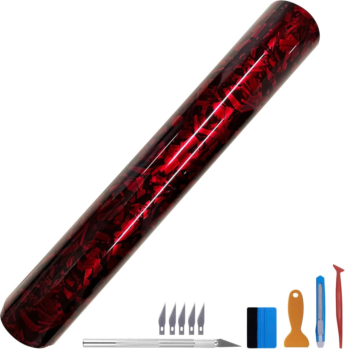 LZLRUN Forged Carbon Fiber Red Vinyl Wrap Roll for Vehicles