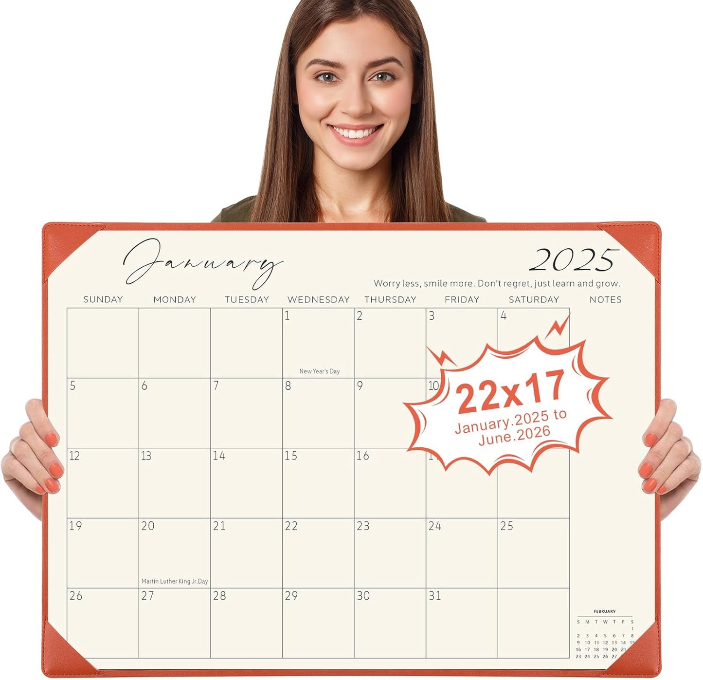 Gannyfer Large Desk Calendar 2025 - 17x22 - Home, School, Office - Orange